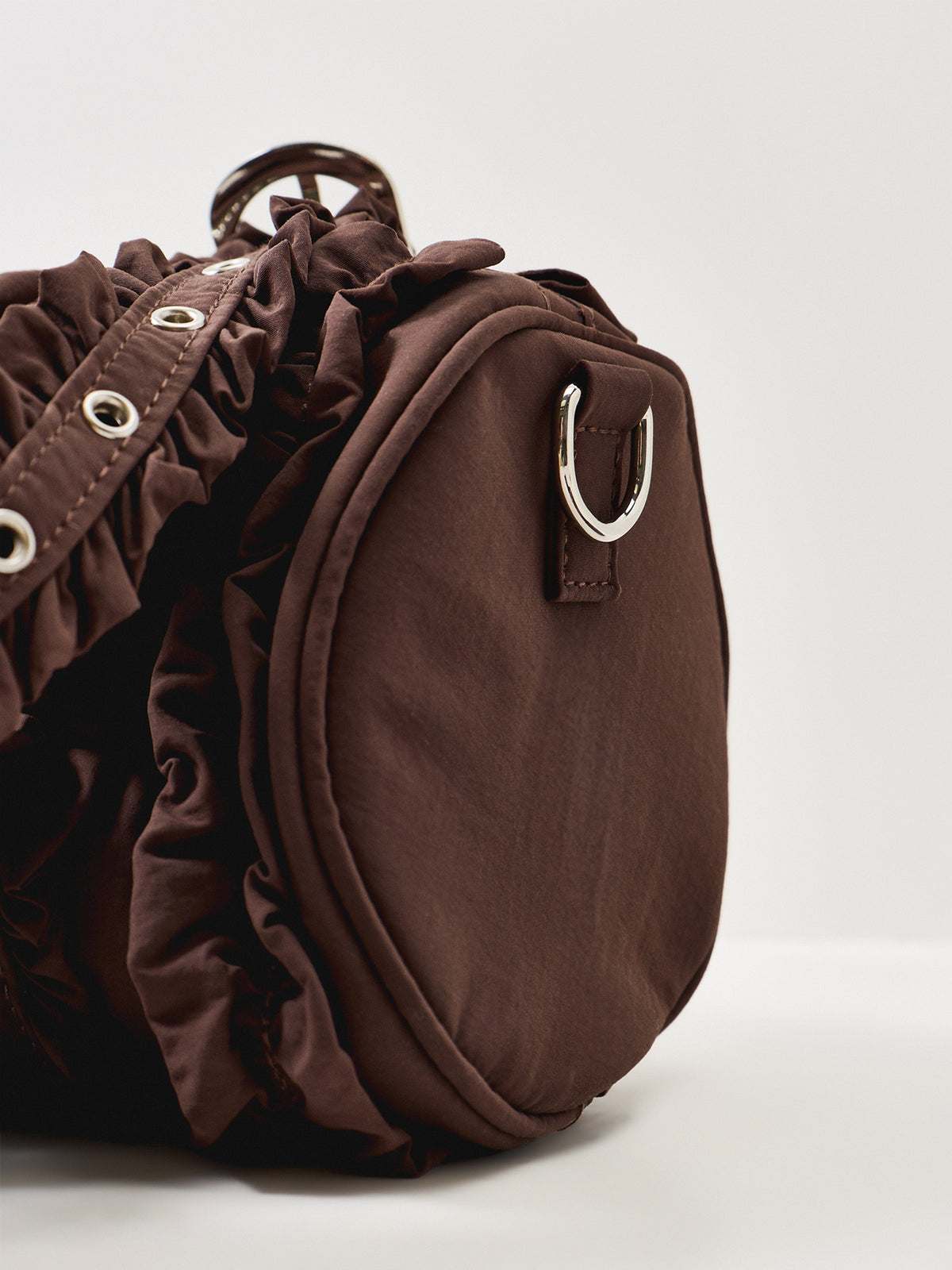 Waverly Mini Ruffle Barrel Bag – Brown