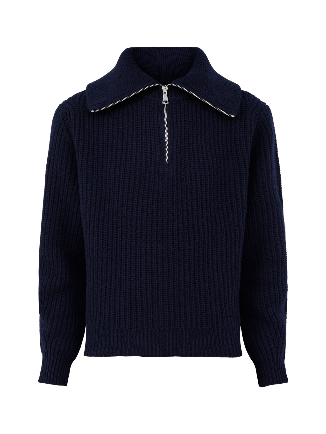 Virgin Wool Laser Zip-Neck Sweater - Navy