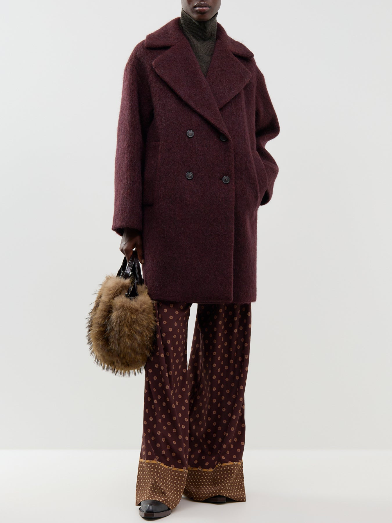 Virgin Wool, Mohair & Alpaca Blend Accento Coat - Bordeaux