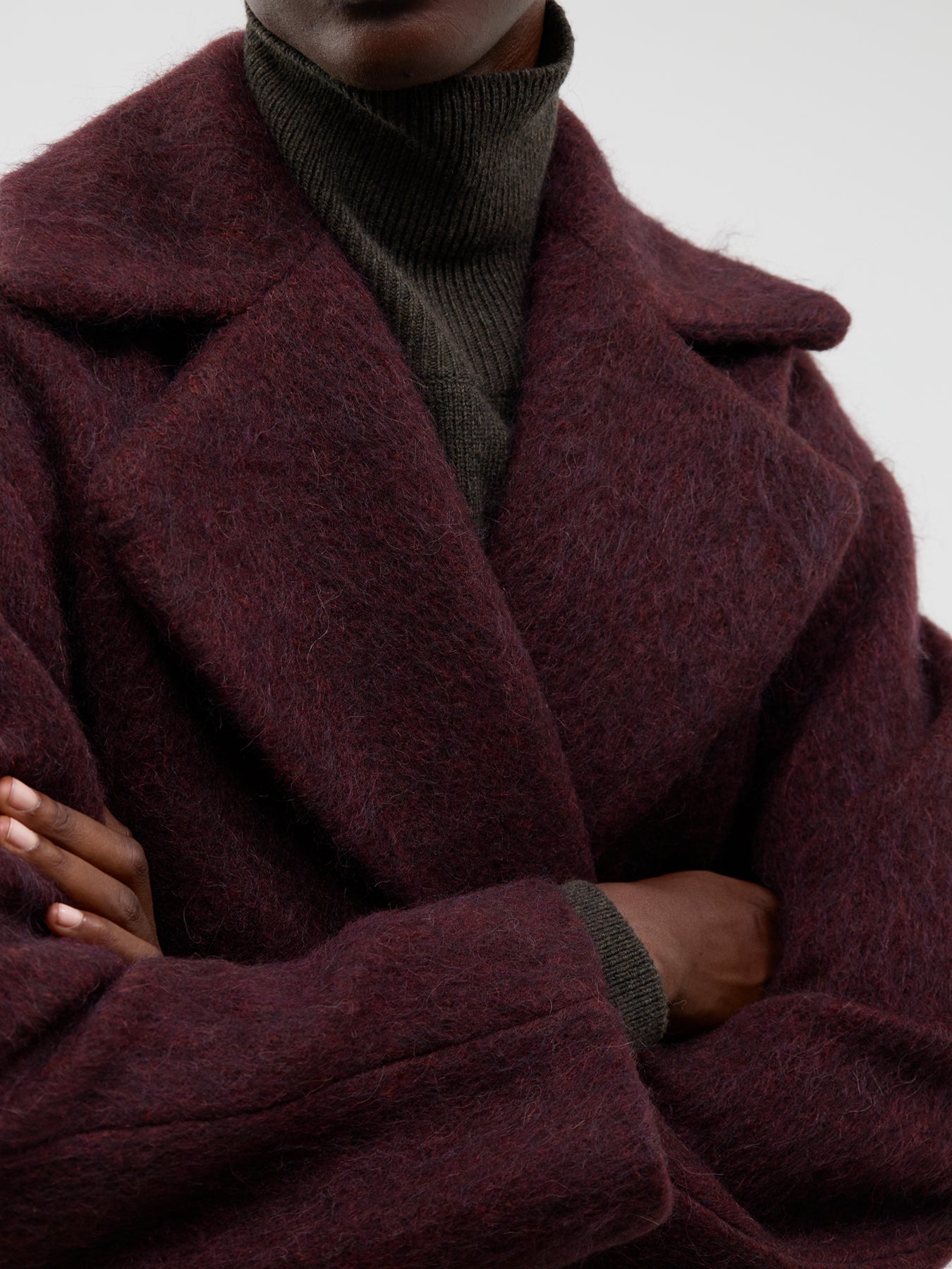 Virgin Wool, Mohair & Alpaca Blend Accento Coat - Bordeaux