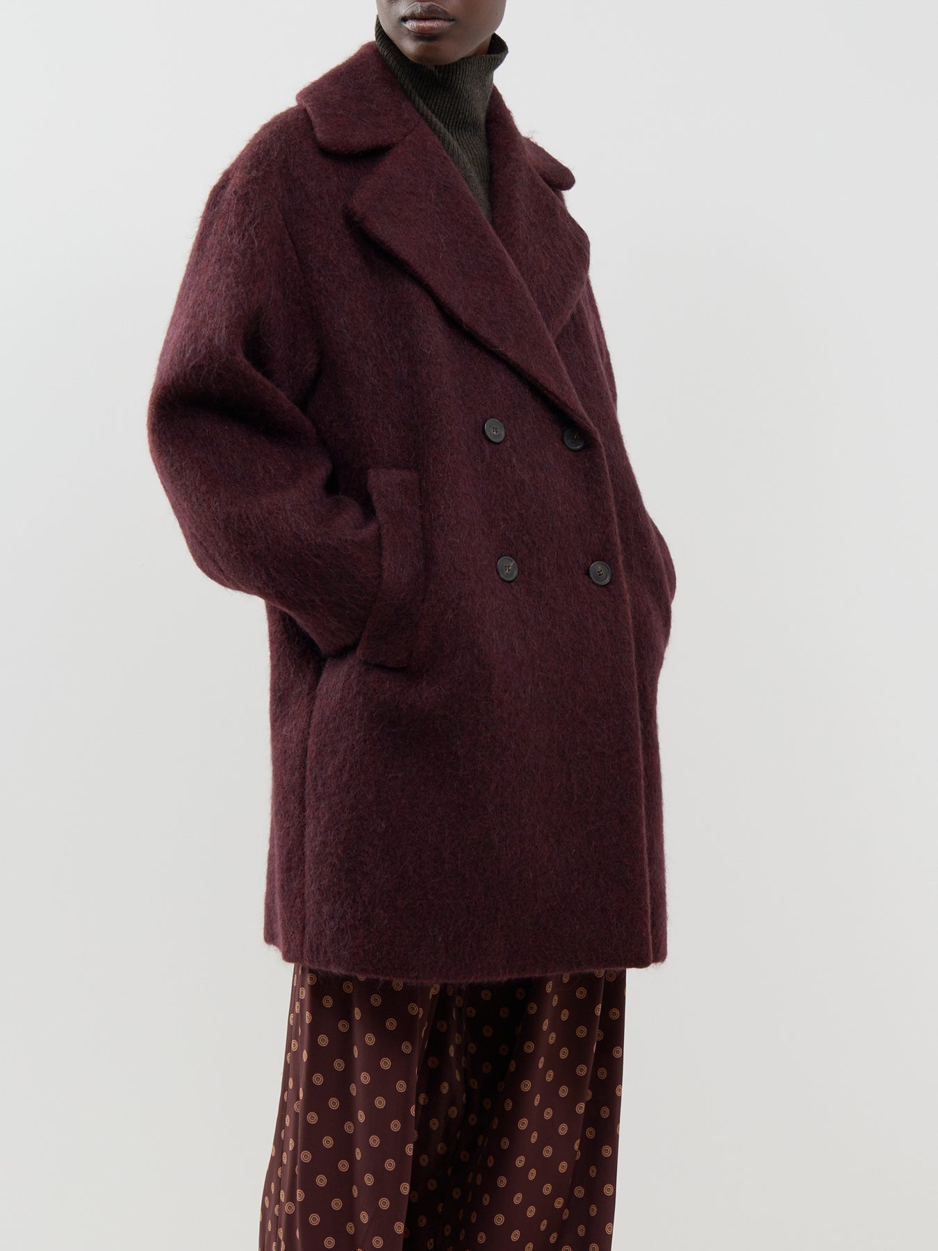 Virgin Wool, Mohair & Alpaca Blend Accento Coat - Bordeaux