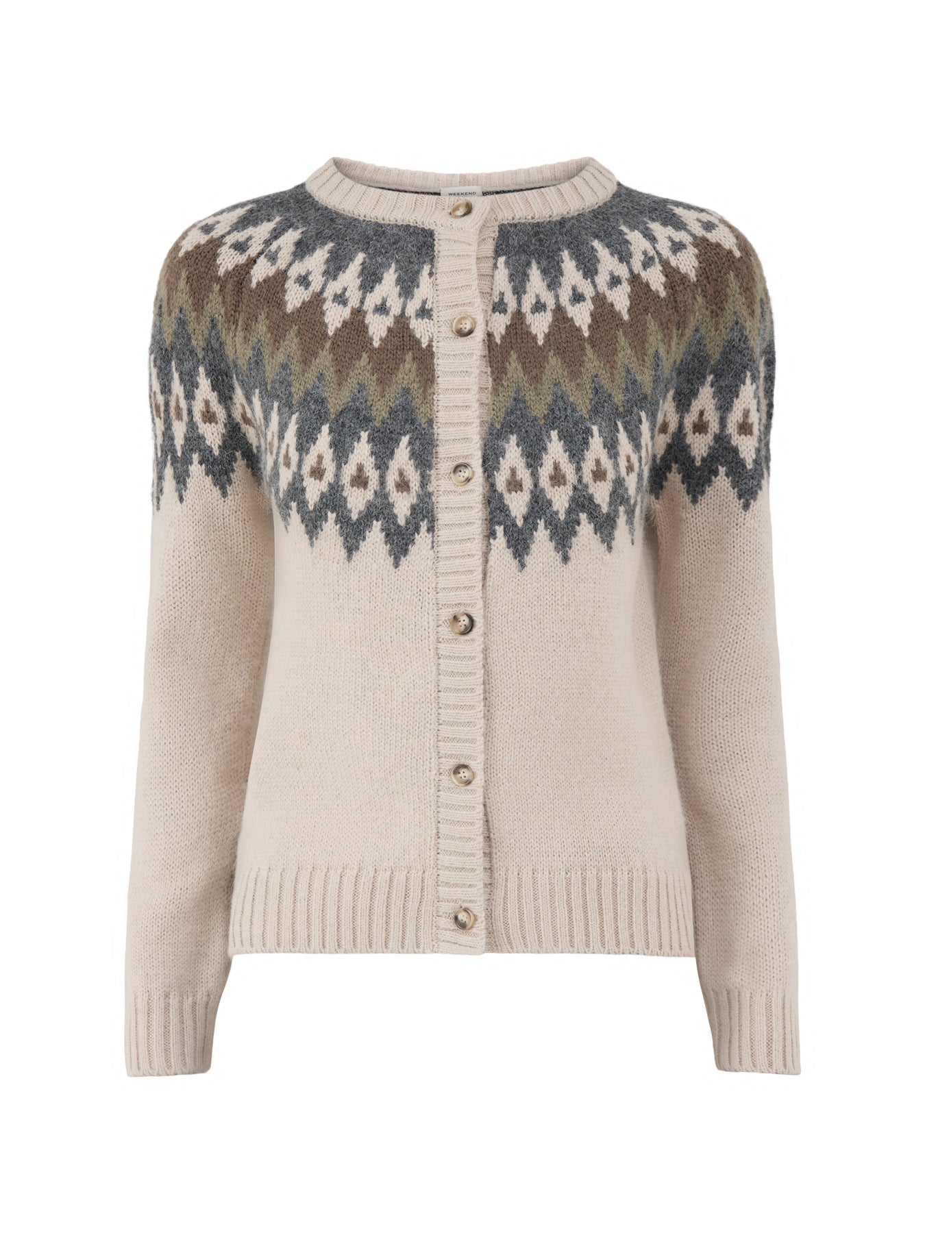 Alpaca & Wool Blend Targa Cardigan - Beige Jacquard