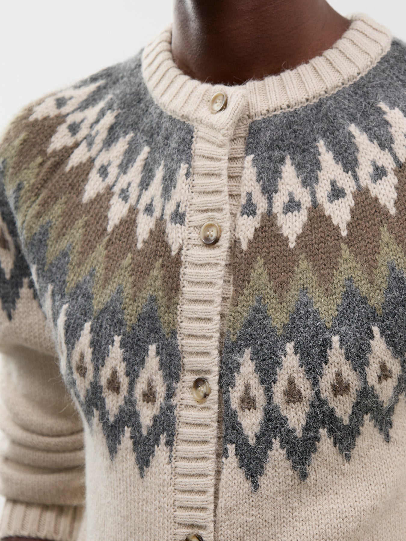 Alpaca & Wool Blend Targa Cardigan - Beige Jacquard