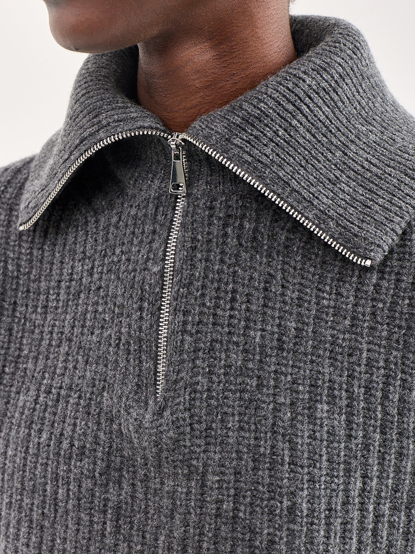Laser Wool Zip Neck Jumper Grey