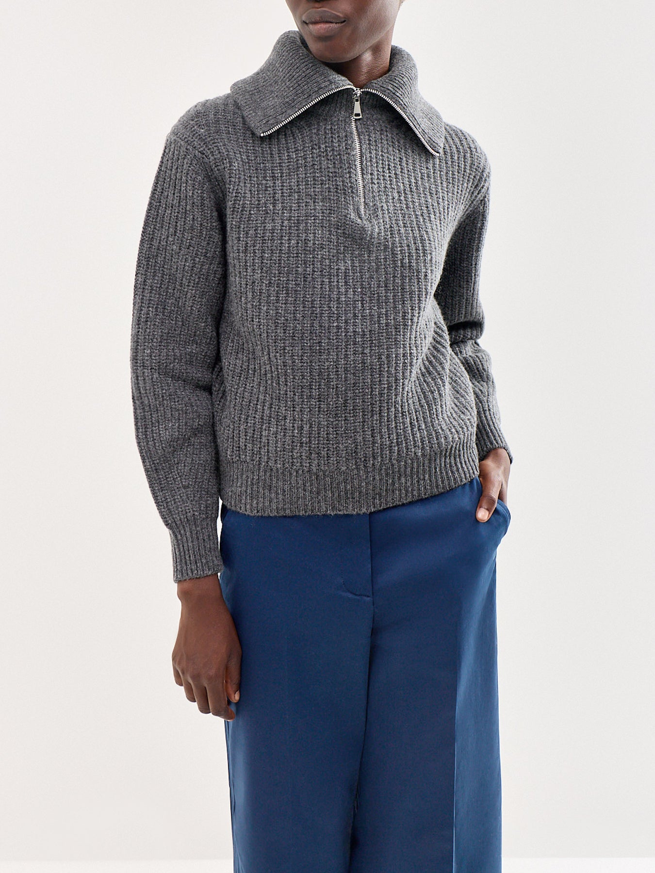 Laser Wool Zip Neck Jumper Grey
