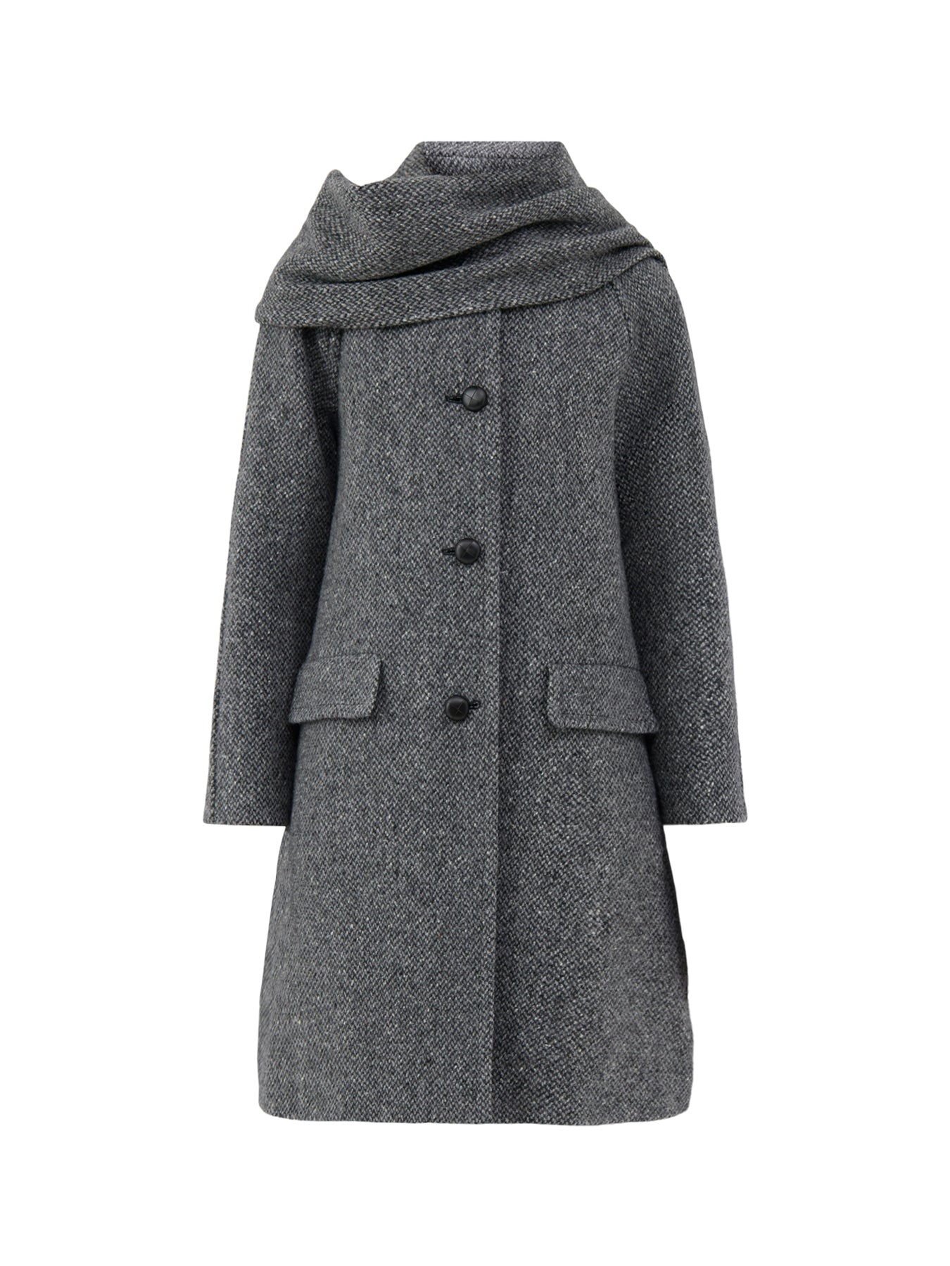 Virgin Wool Latino Long Coat - Dark Grey Fleck Bouclé