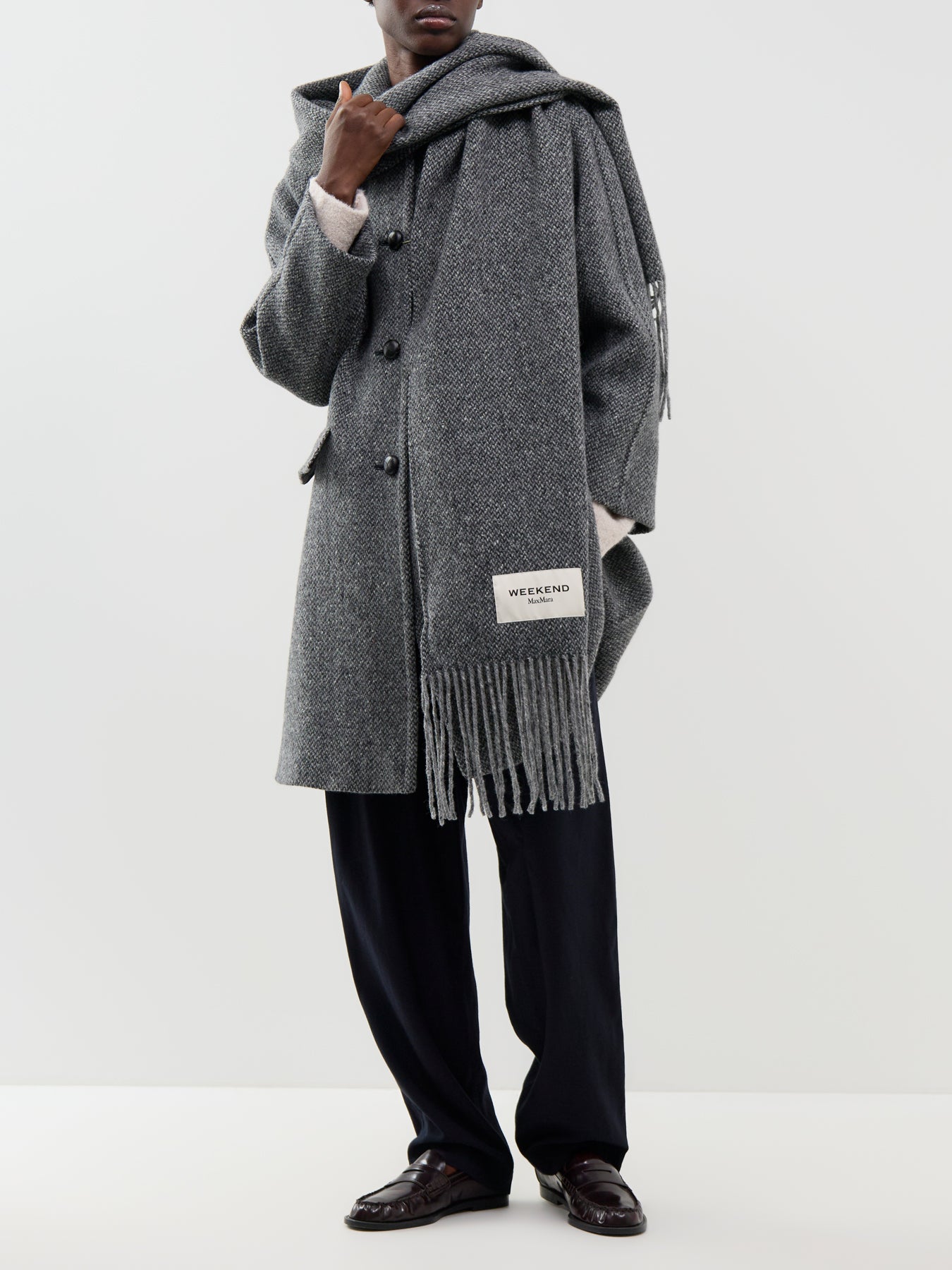 Virgin Wool Latino Long Coat - Dark Grey Fleck Bouclé