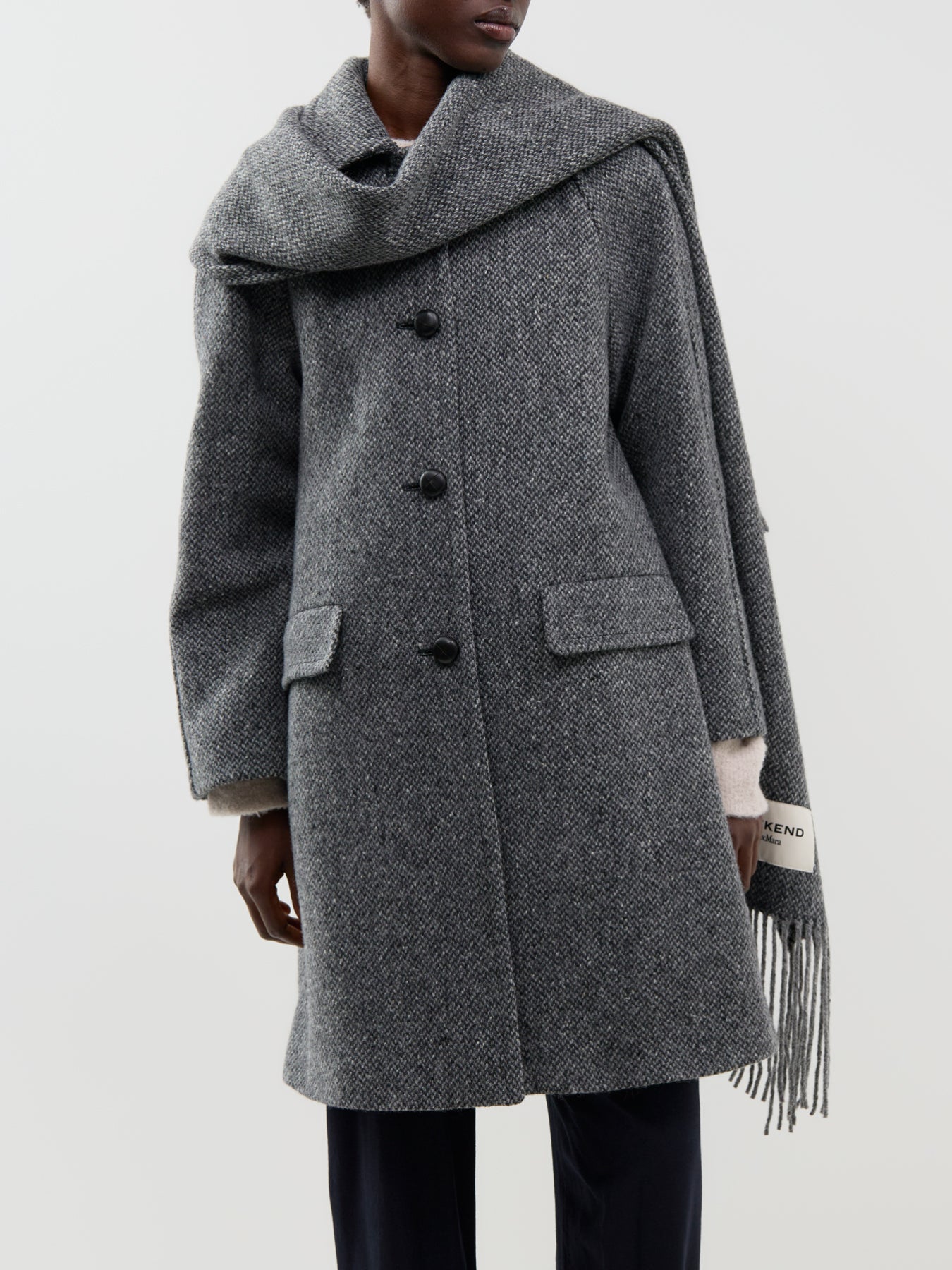 Virgin Wool Latino Long Coat - Dark Grey Fleck Bouclé