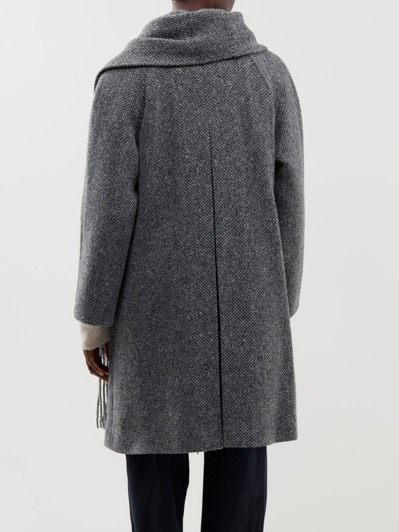 Virgin Wool Latino Long Coat - Dark Grey Fleck Bouclé