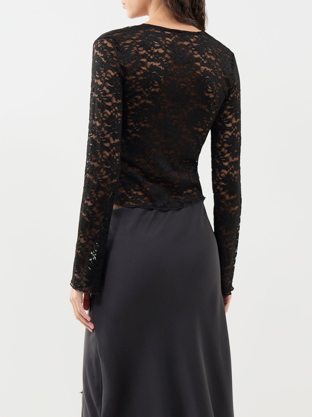 Nikka Long Sleeve Lace Top – Black