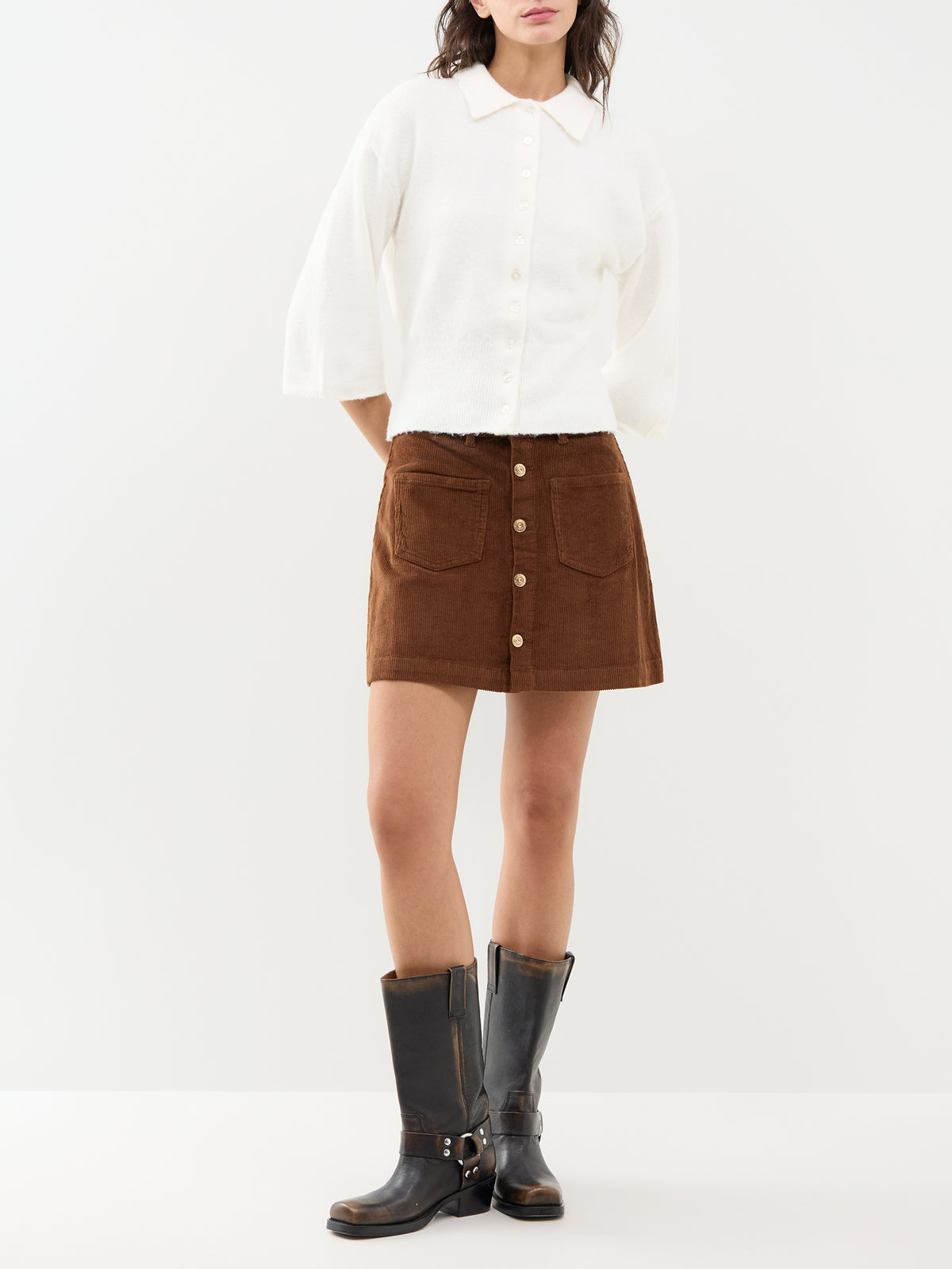 Macey Polo Cardigan – Birch Melange