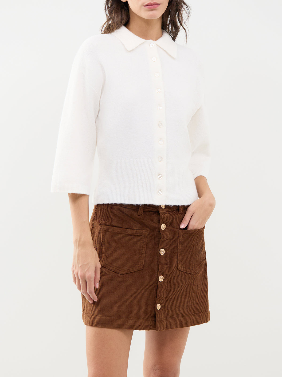 Macey Polo Cardigan – Birch Melange