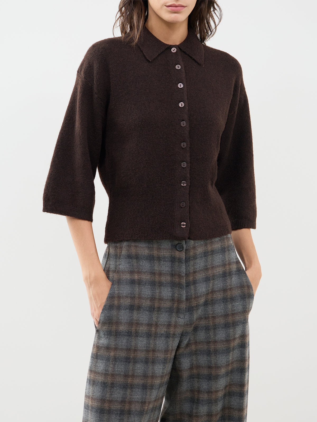 Macey Polo Cardigan – Coffee Bean Melange