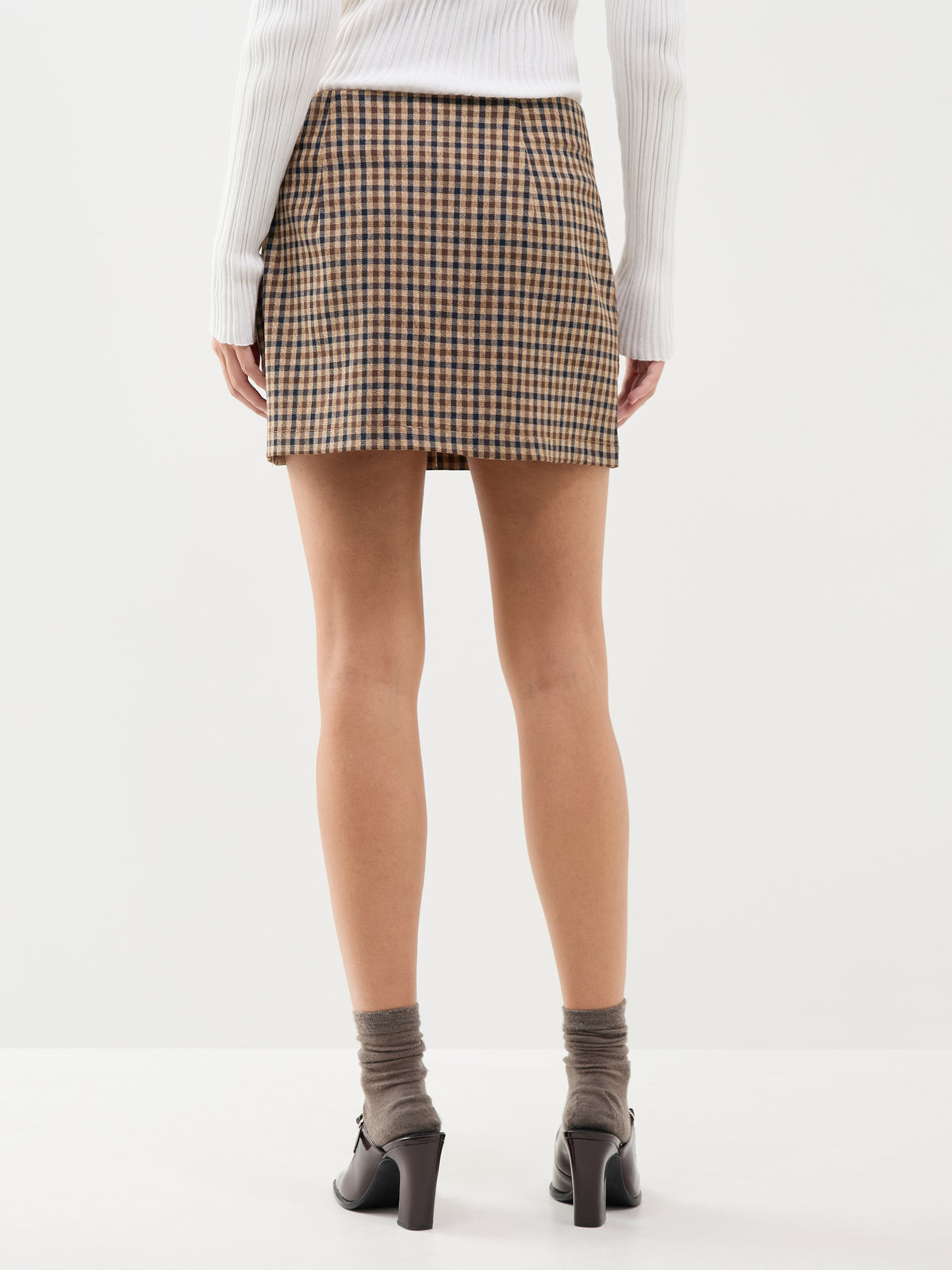 Violetta Check Slit Mini Skirt – Brown & Navy