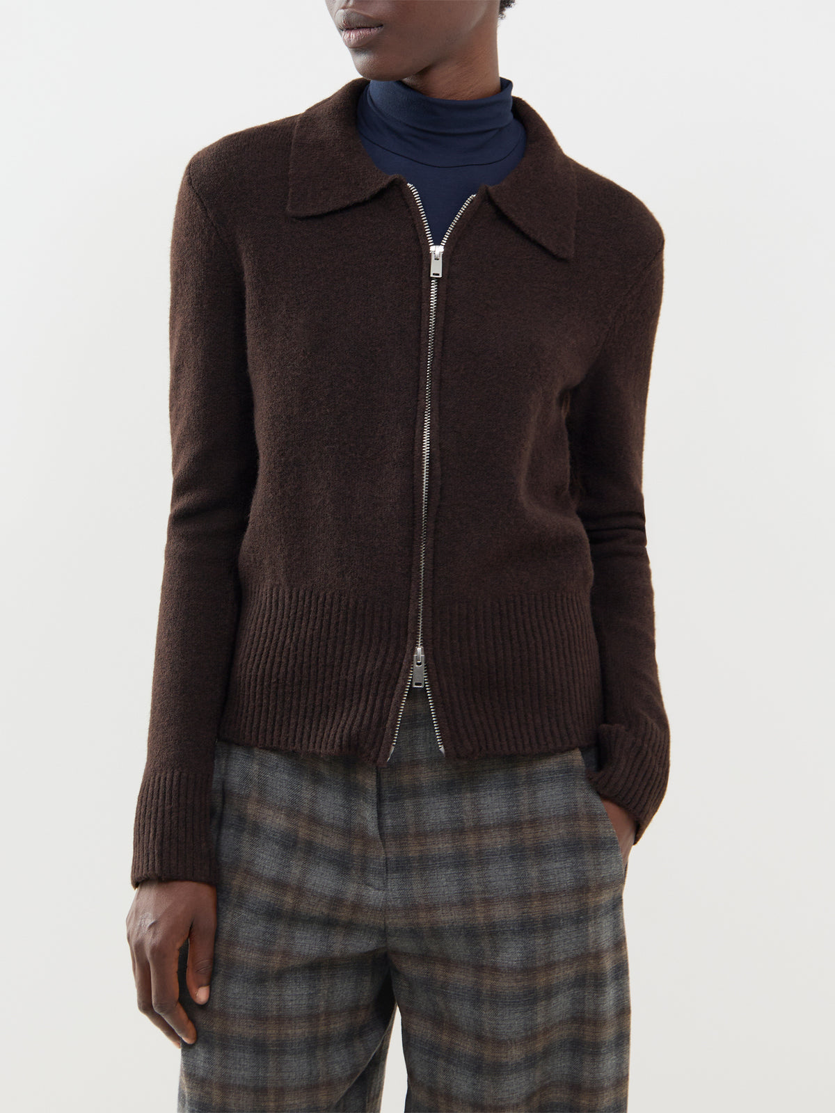 Wool Blend Zip Cardigan