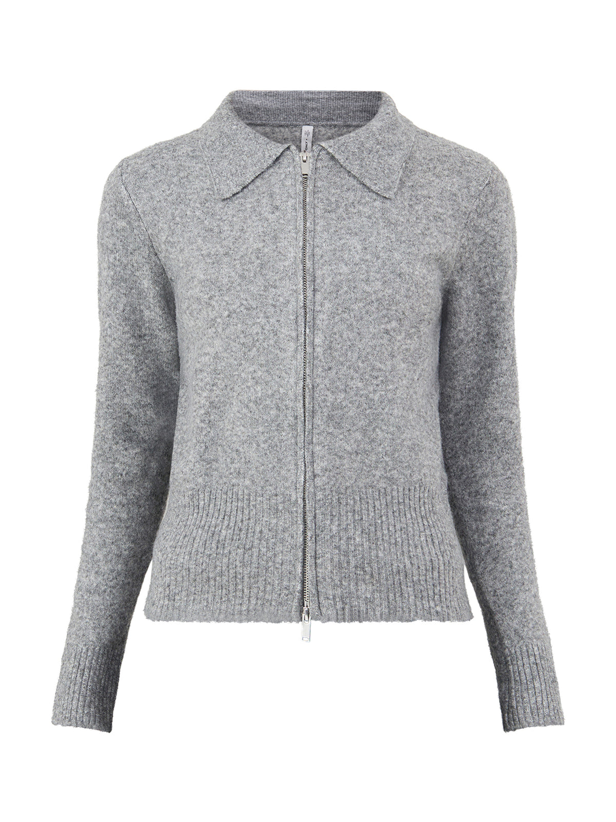 Wool Blend Zip Cardigan - Medium Grey