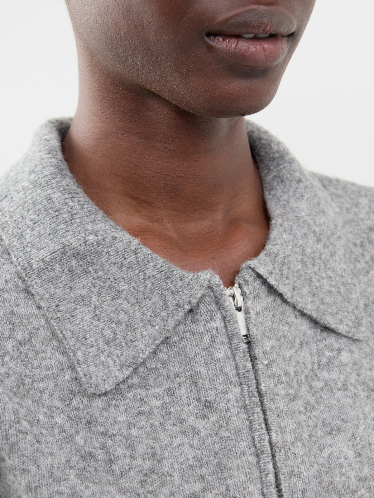 Wool Blend Zip Cardigan - Medium Grey