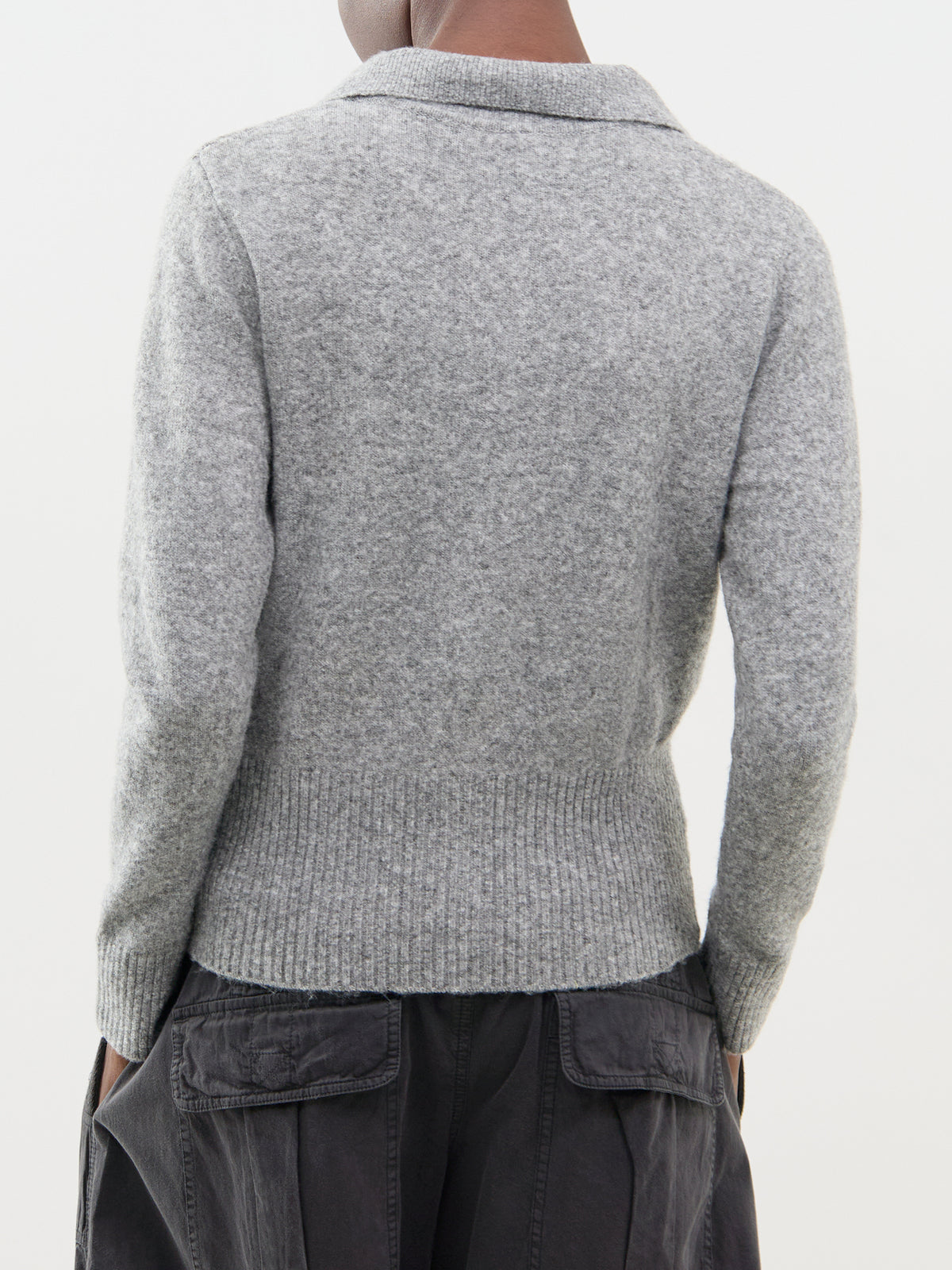 Wool Blend Zip Cardigan - Medium Grey
