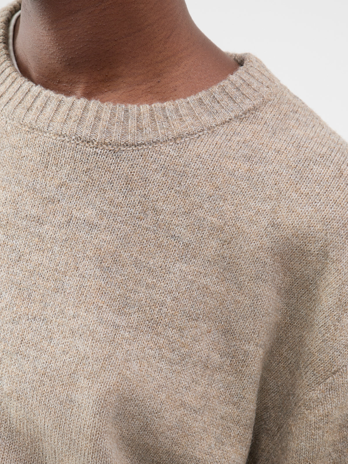 Wool Blend High-Low Crew Neck Jumper - Taupe Grey