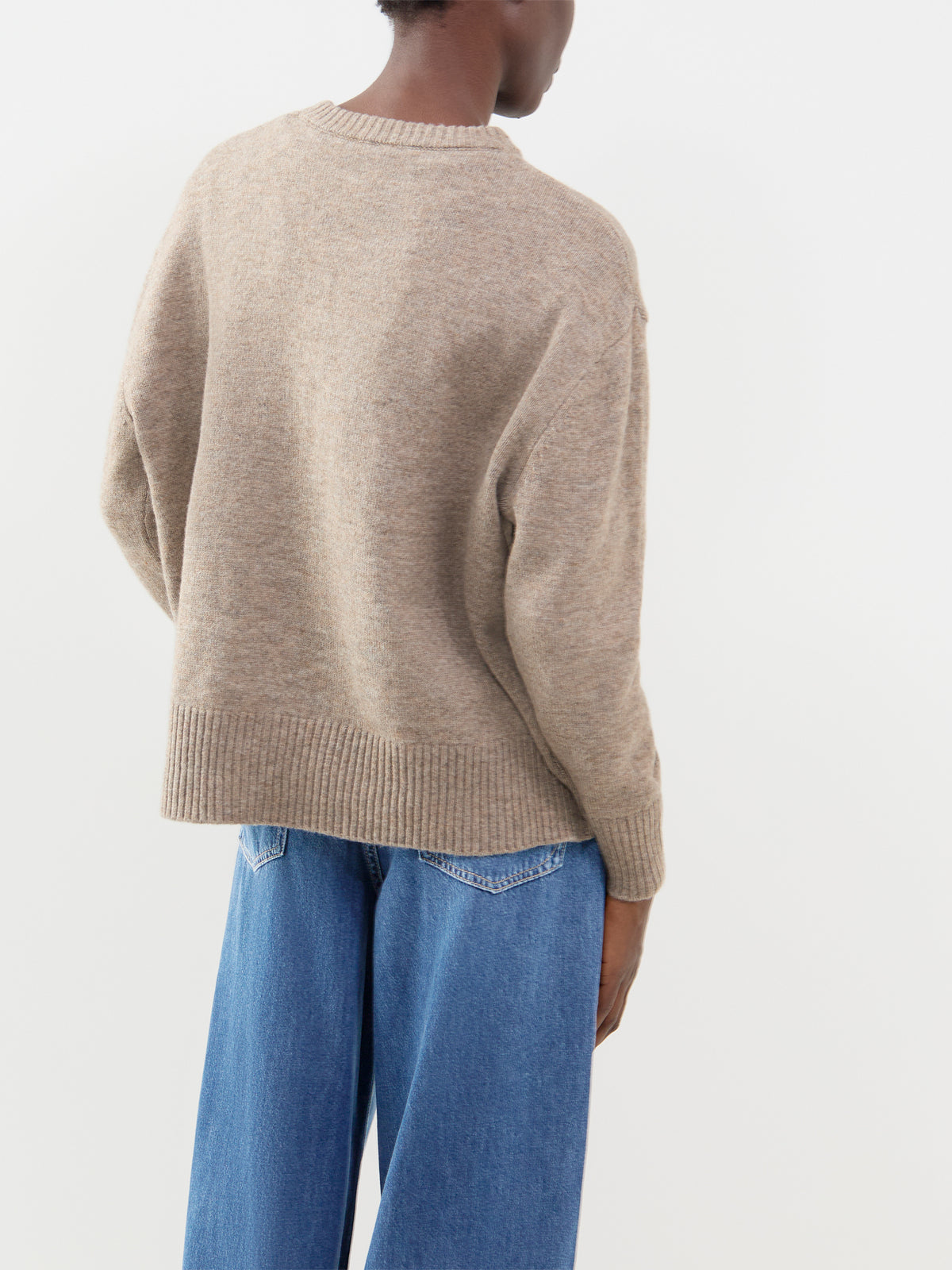 Wool Blend High-Low Crew Neck Jumper - Taupe Grey