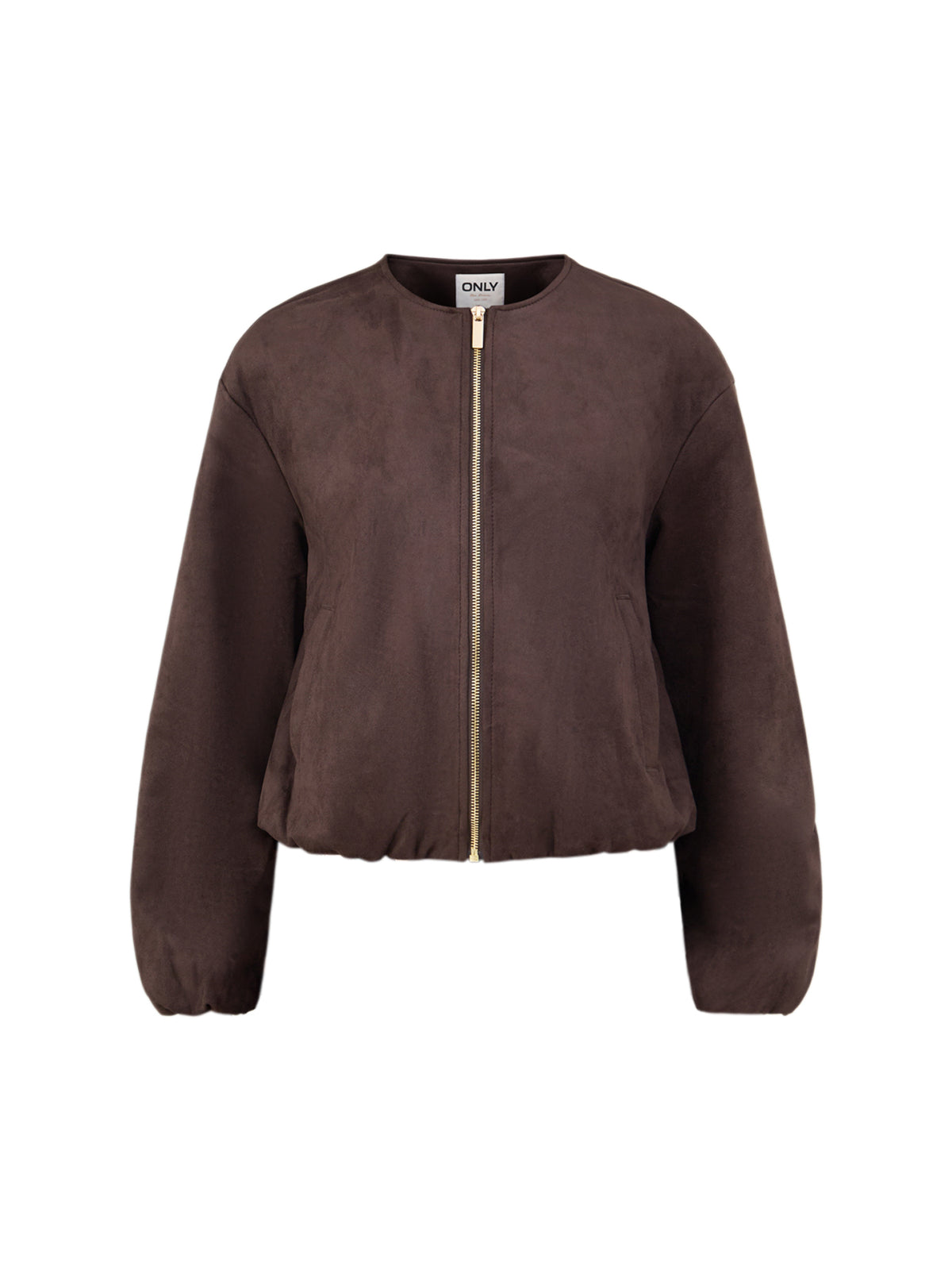 Faux Suede Bomber Jacket - Chocolate Brown