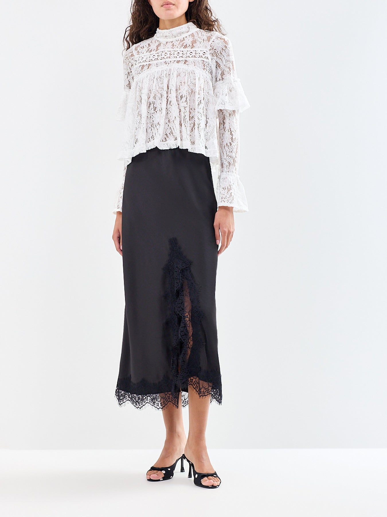 Menus Recycled Polyester Lace Maxi Skirt Black