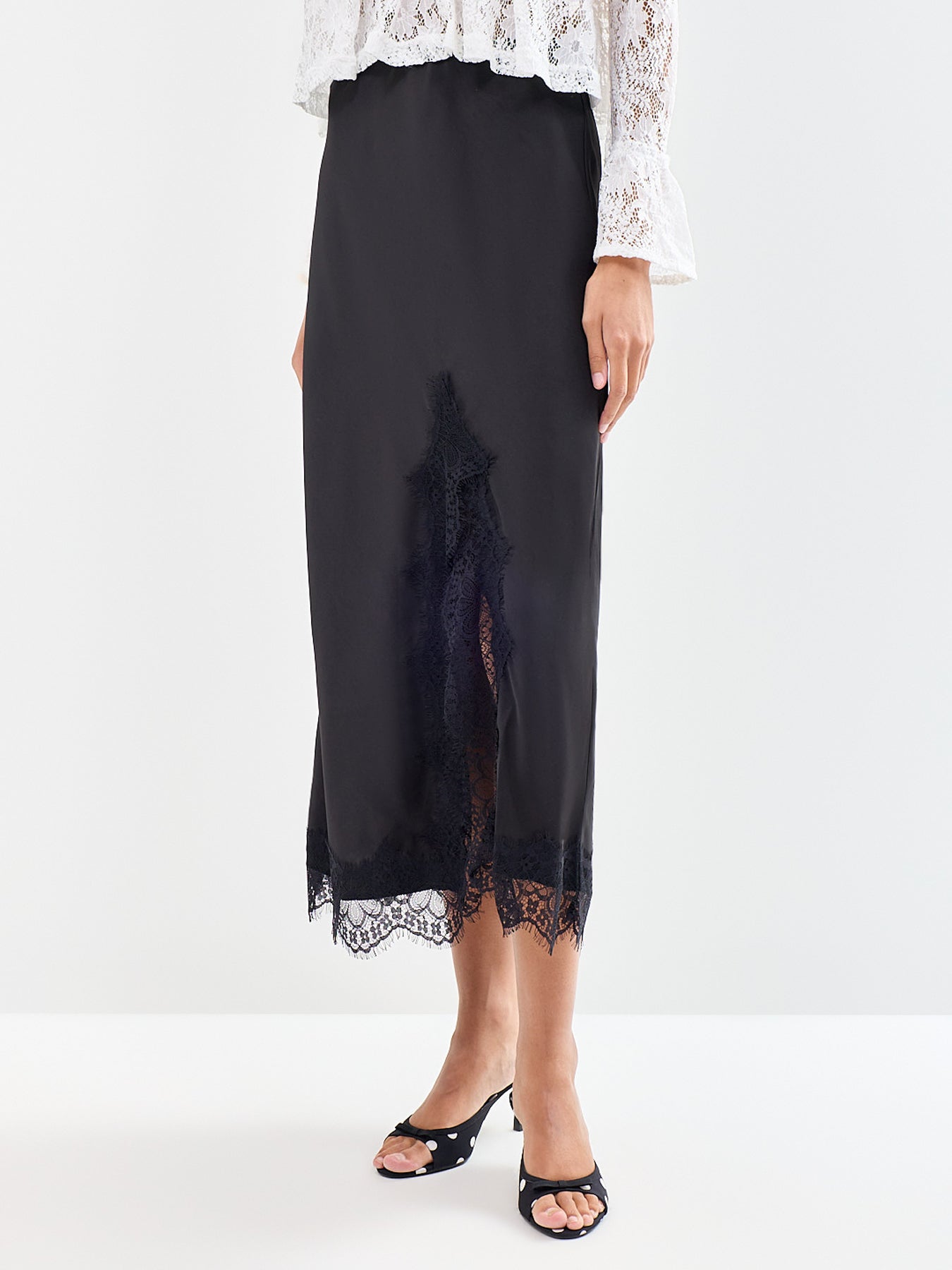 Menus Recycled Polyester Lace Maxi Skirt Black