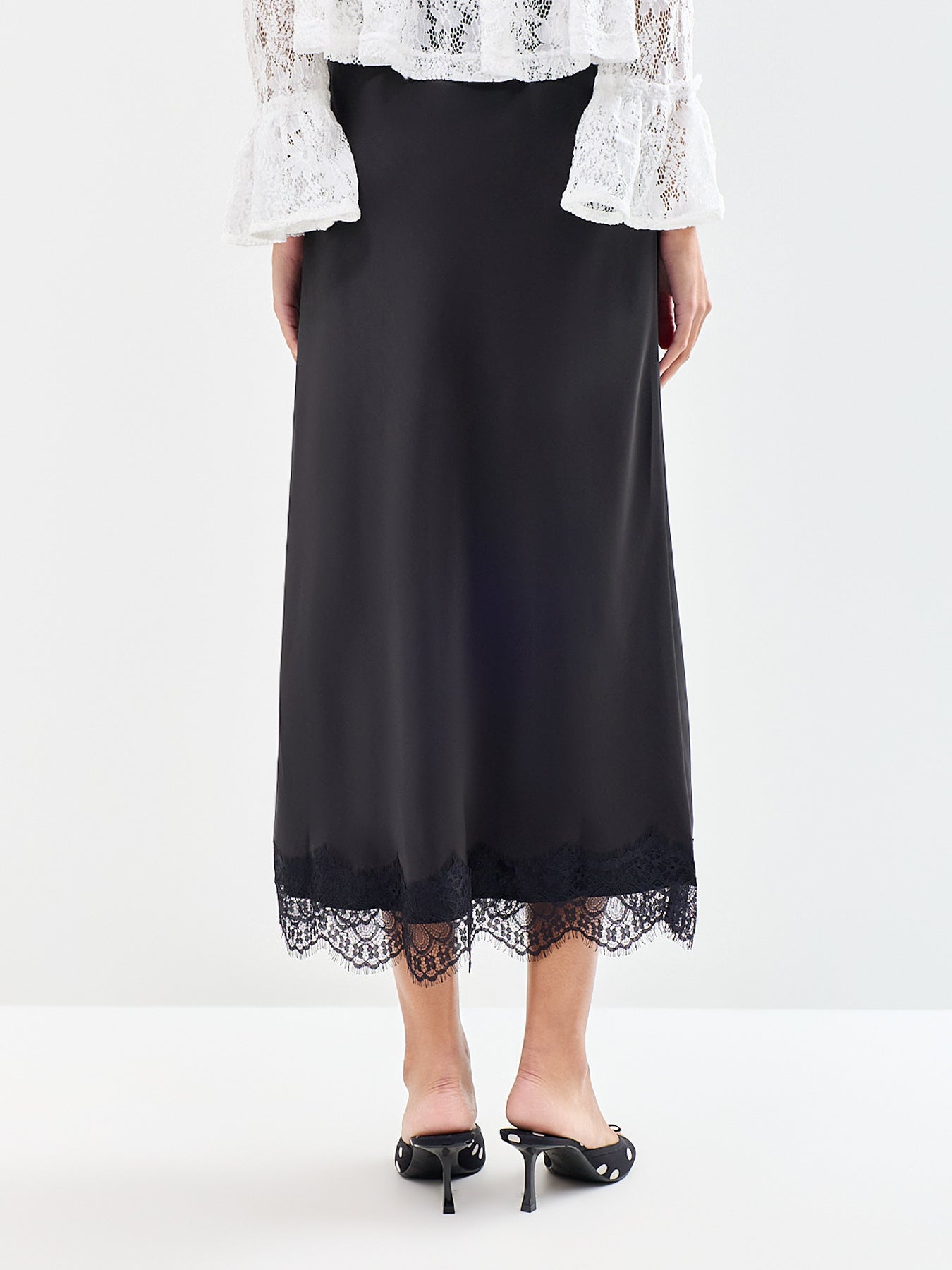 Menus Recycled Polyester Lace Maxi Skirt Black