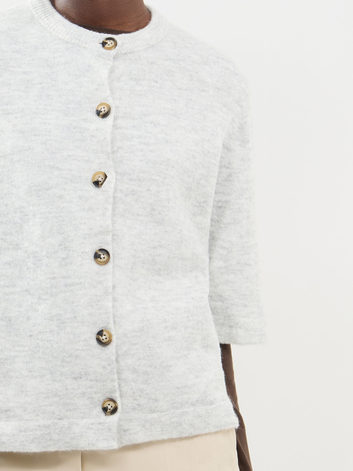 Short Sleeve Knitted Cardigan - Light Grey