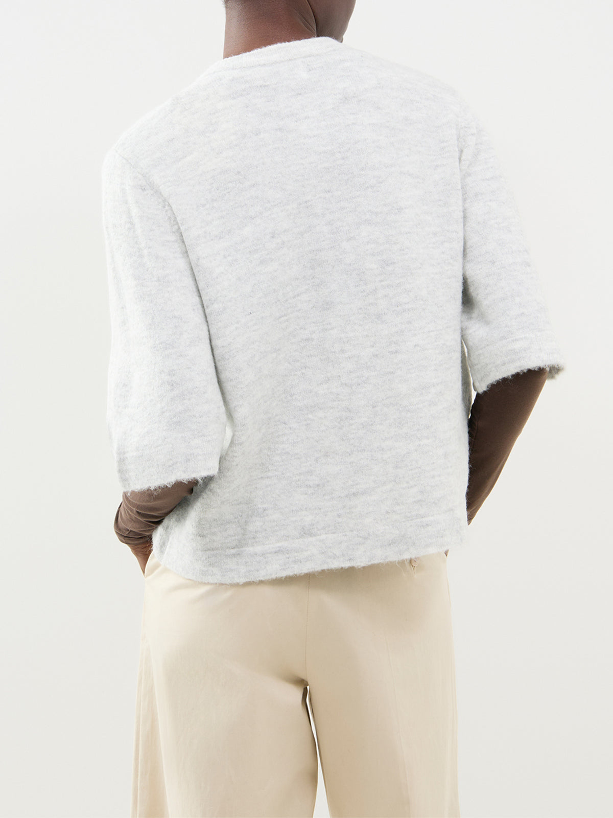 Short Sleeve Knitted Cardigan - Light Grey