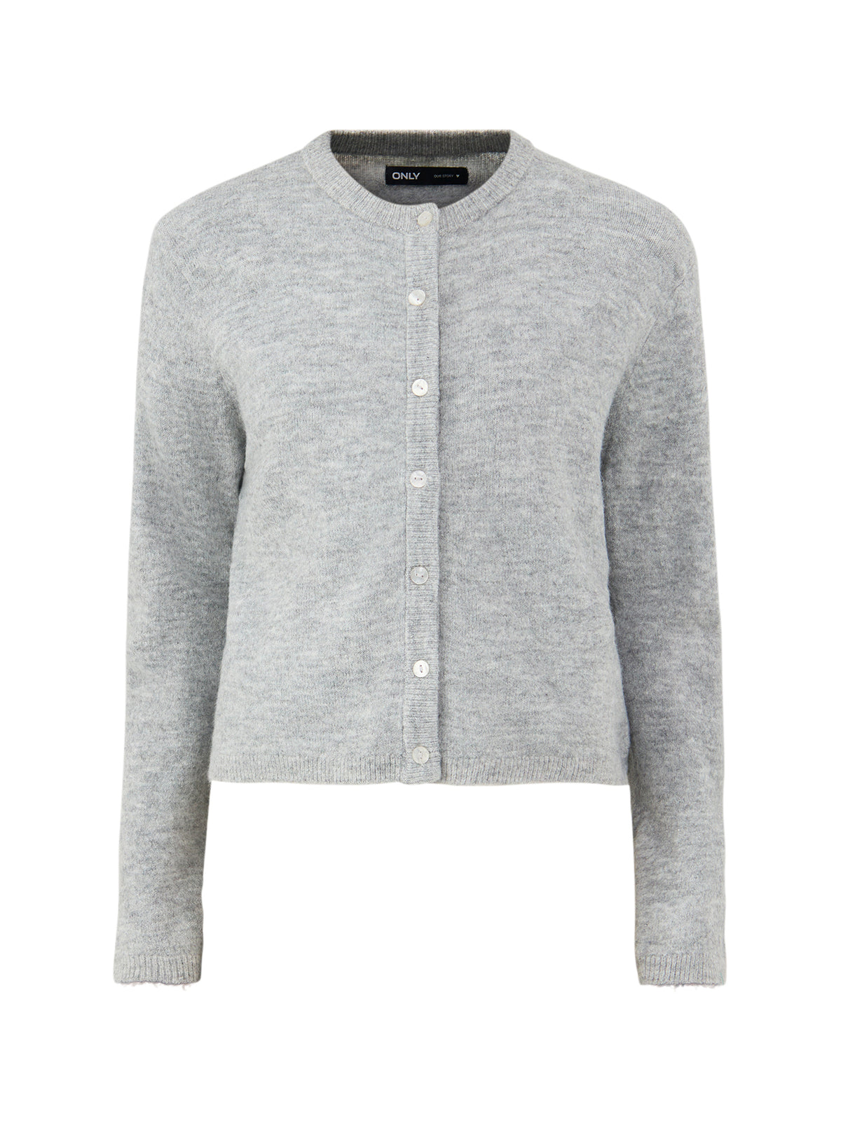 Long Sleeve Crew Neck Cardigan - Medium Grey