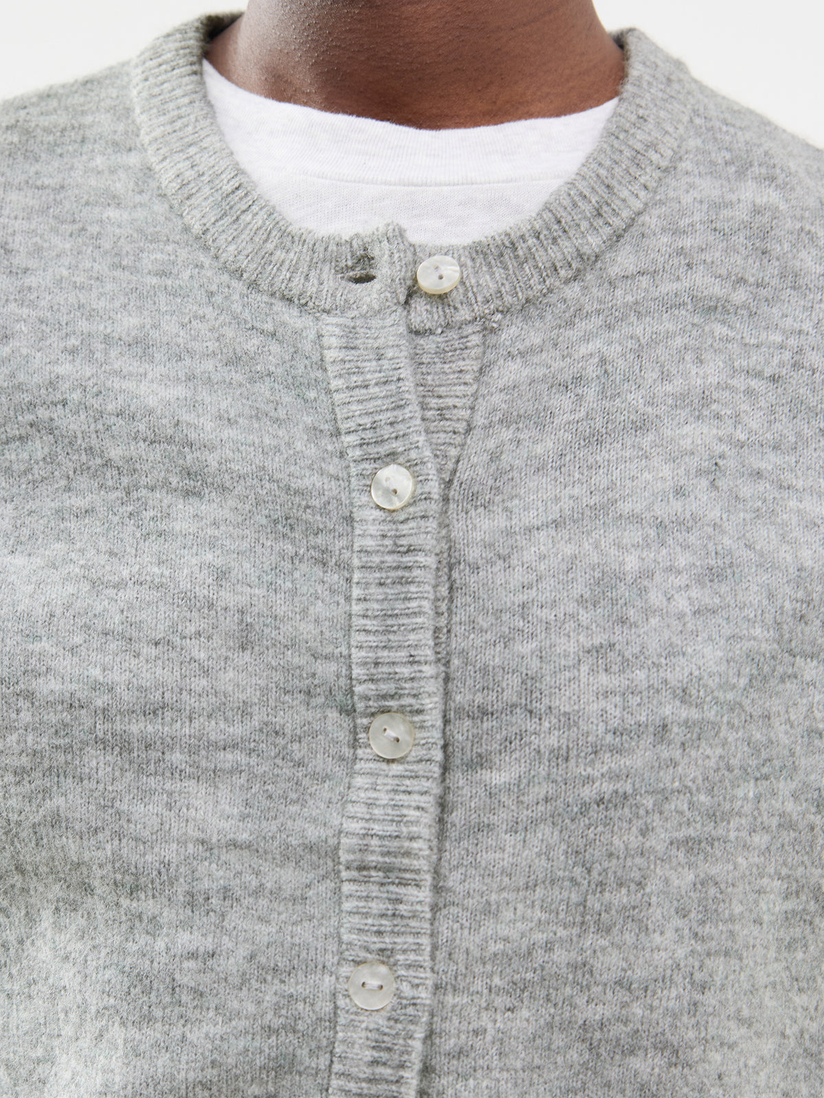 Long Sleeve Crew Neck Cardigan - Medium Grey
