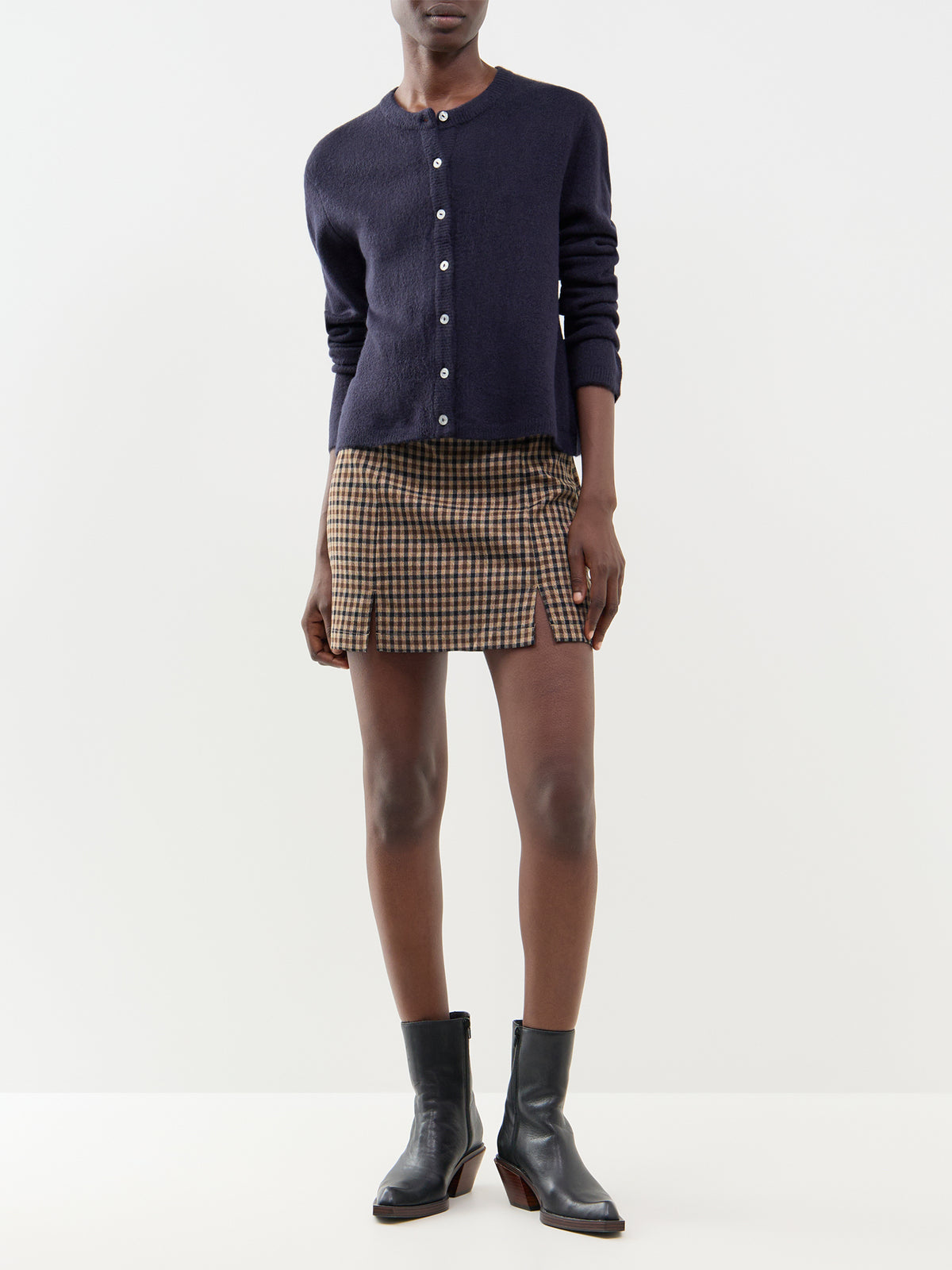 Simoni Long-Sleeved Crew Neck Cardigan - Navy