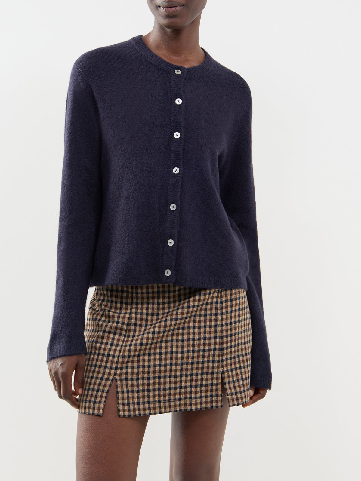 Simoni Long-Sleeved Crew Neck Cardigan - Navy