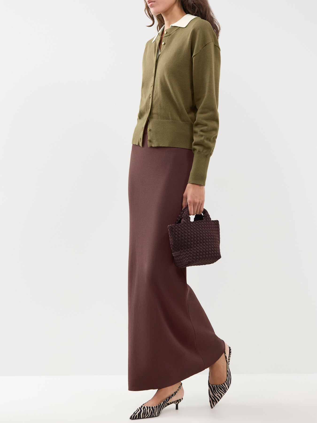 Mio Long-Sleeved Button Cardigan - Winter Moss