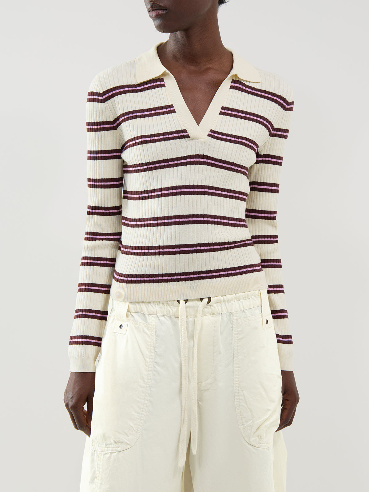 Kaya Striped Knitted Polo Jumper