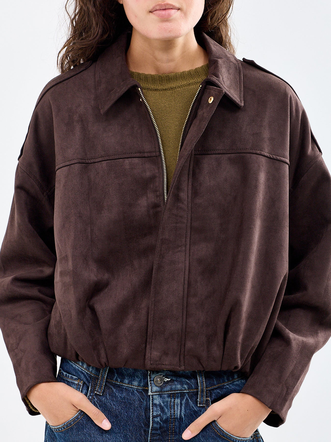 Faux Suede Bomber Jacket