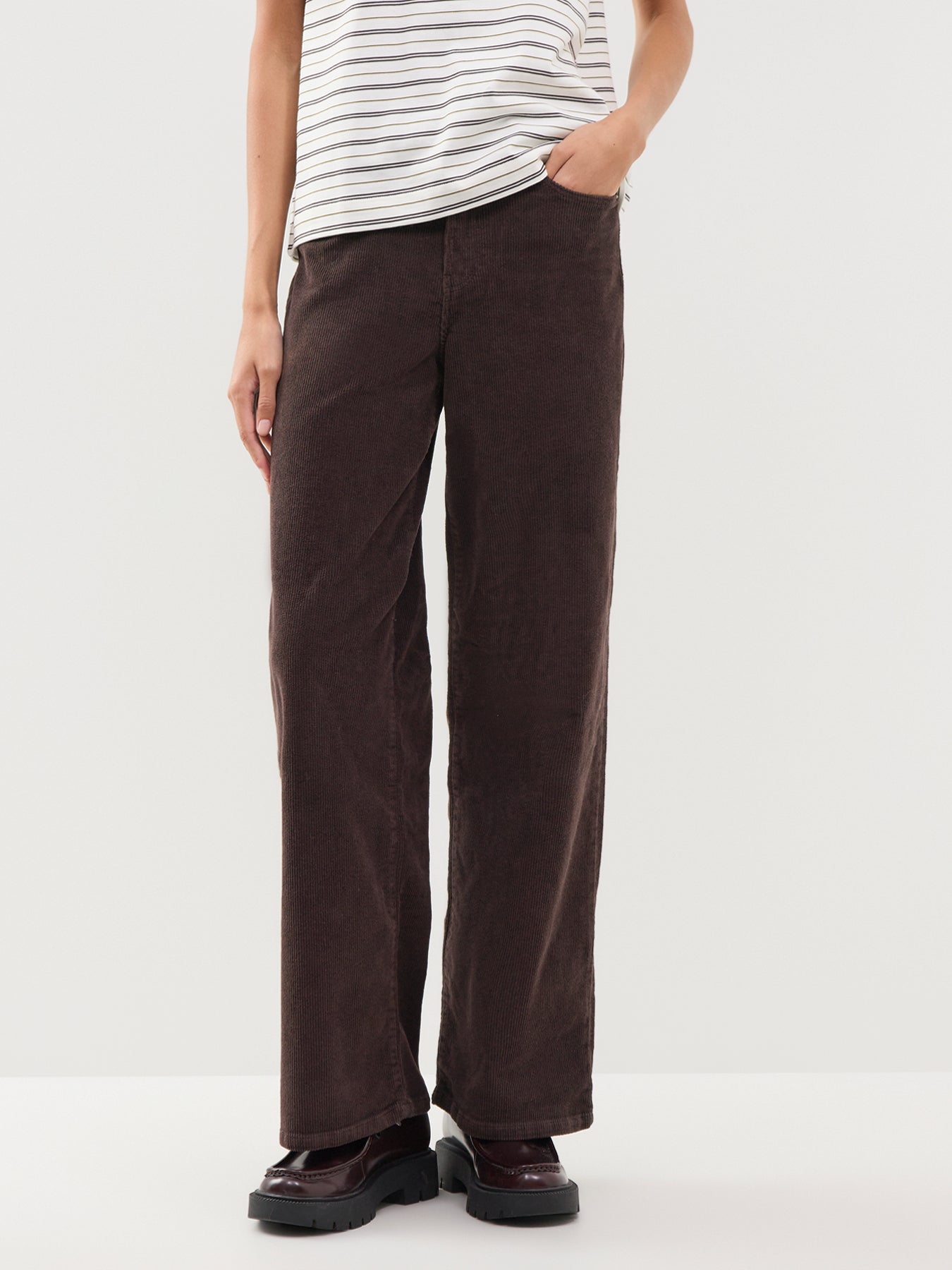 Cotton Hope High-Waisted Wide Leg Cord Trousers - Black Coffee