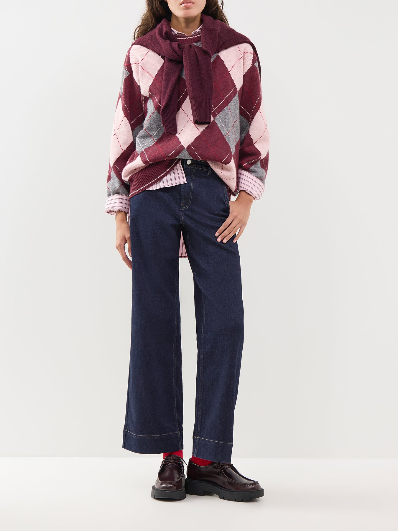 Cotton Blend Madison High-Waisted Wide Leg Jeans - Dark Blue Denim