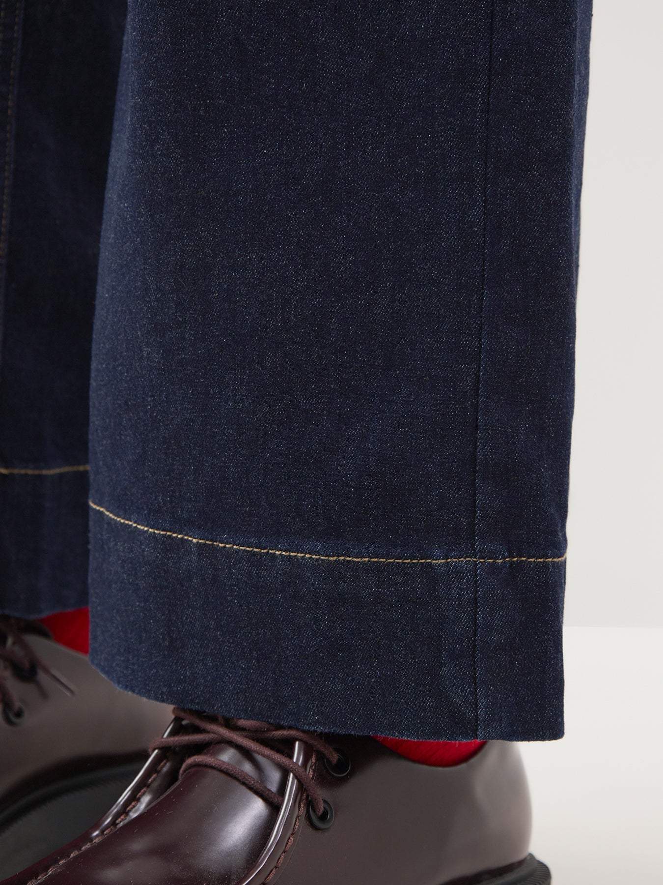 Cotton Blend Madison High-Waisted Wide Leg Jeans - Dark Blue Denim