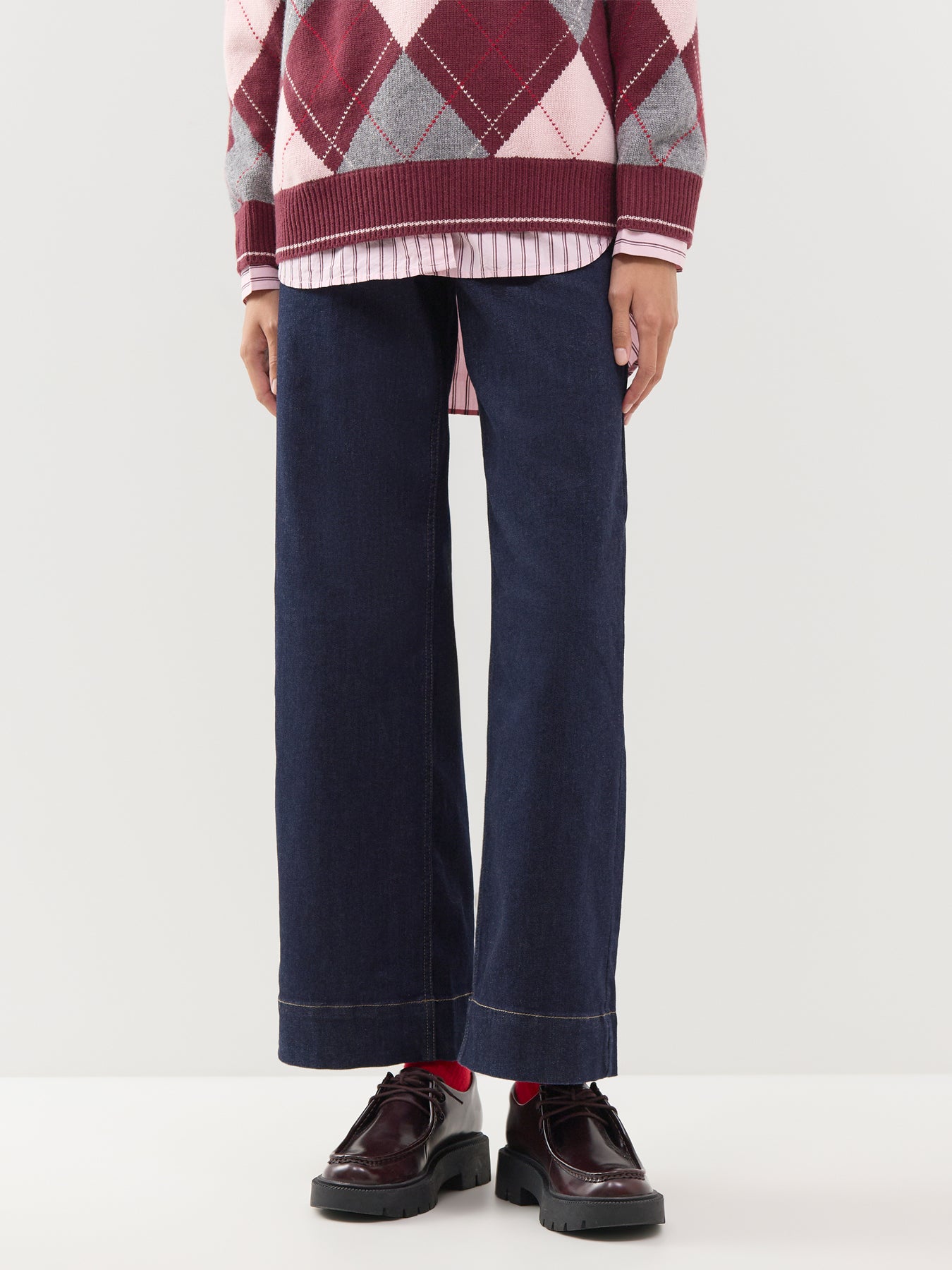 Cotton Blend Madison High-Waisted Wide Leg Jeans - Dark Blue Denim