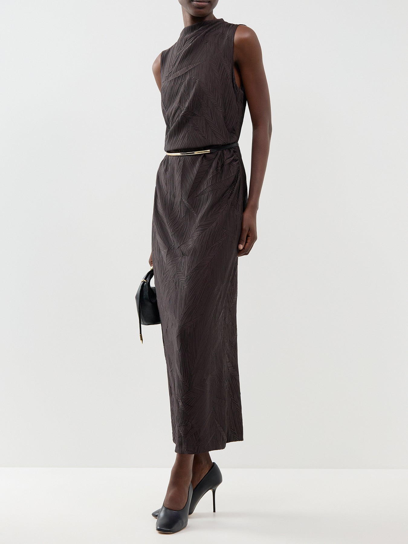 Textured Crinkle Midi Dress - Mocha