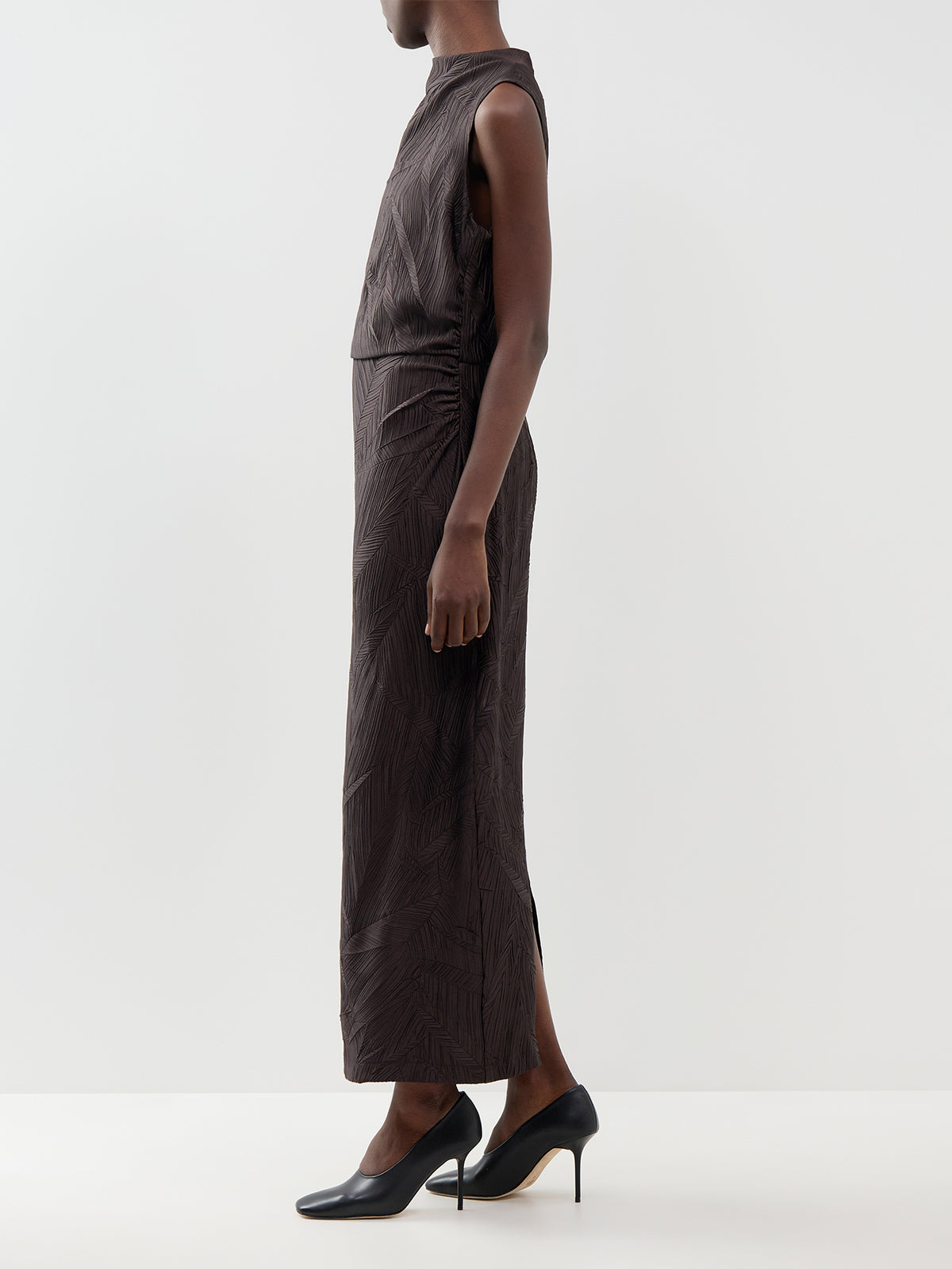Textured Crinkle Midi Dress - Mocha