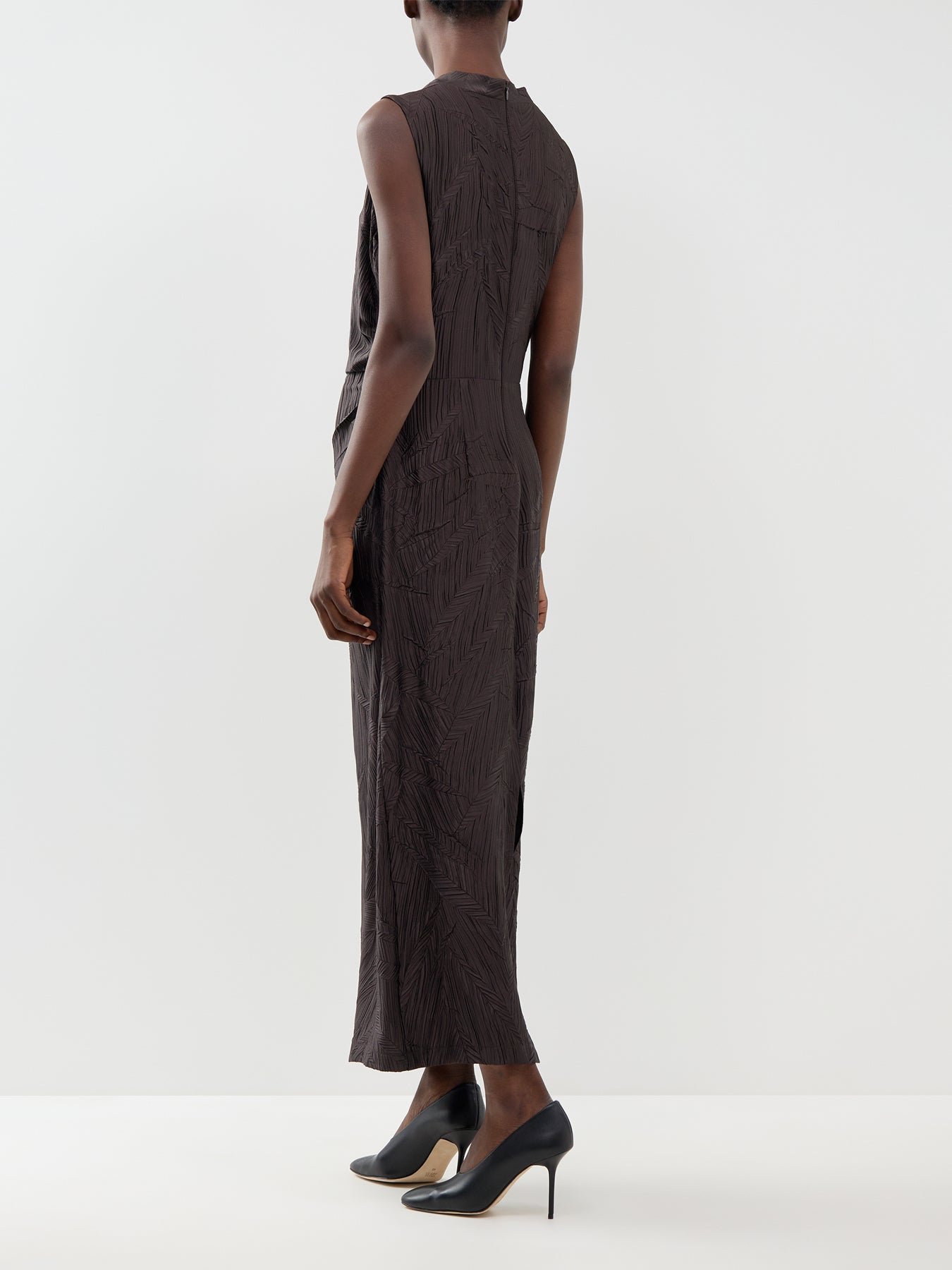 Textured Crinkle Midi Dress - Mocha