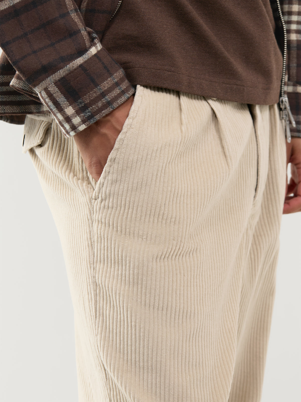 Adam Archive Organic Cotton Twin Pleat Trousers - Putty