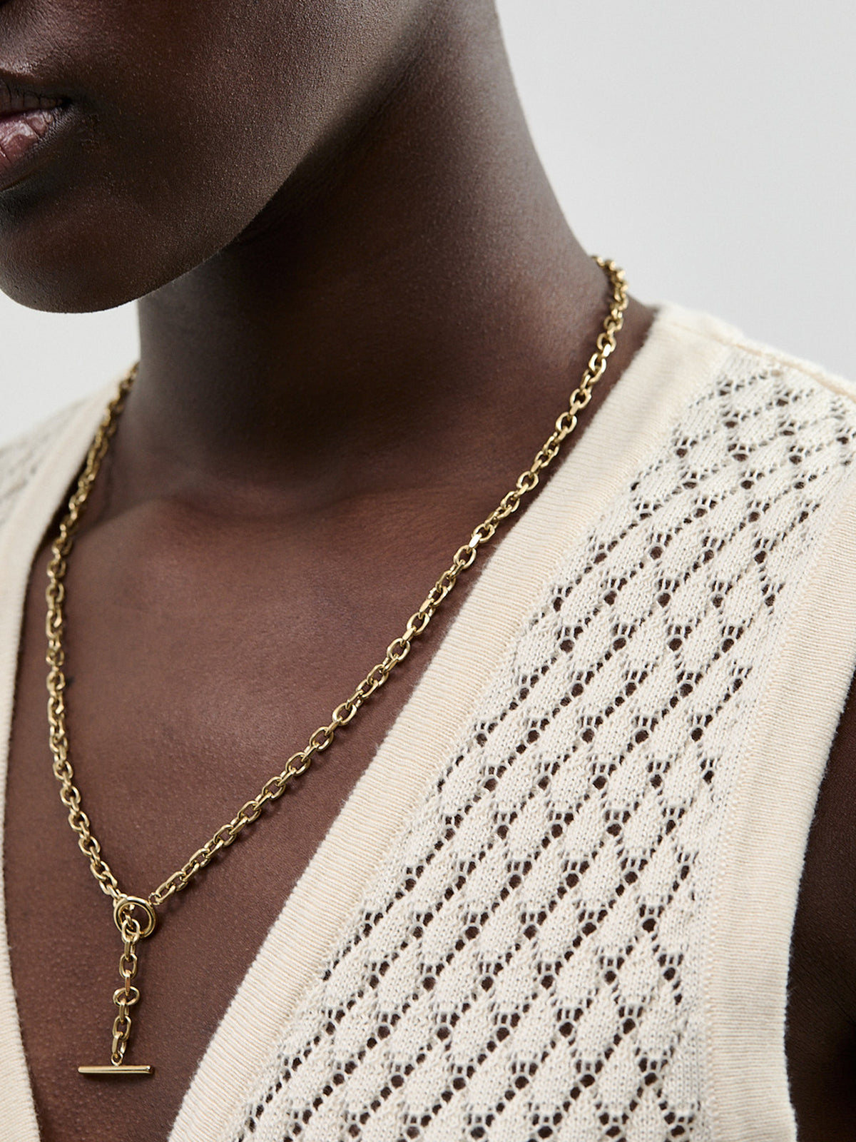 Cuban T Bar Chain Necklace Gold