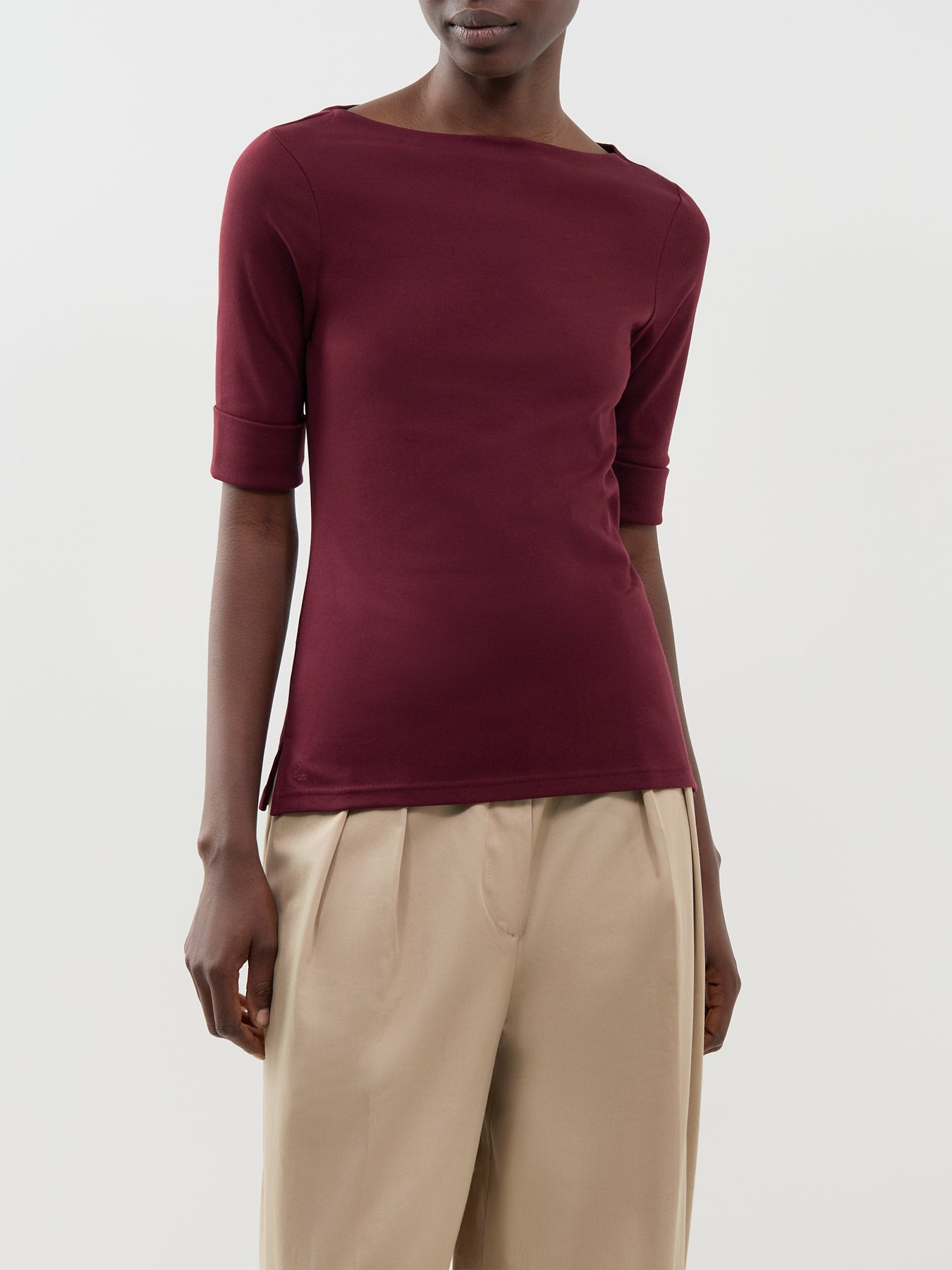 Cotton Blend Judy Elbow Sleeve Knit Top - Dark Garnet