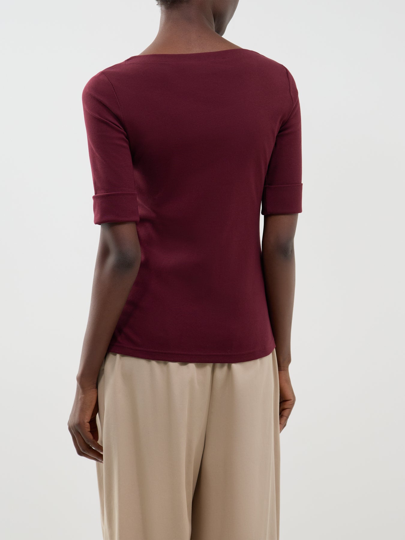 Cotton Blend Judy Elbow Sleeve Knit Top - Dark Garnet