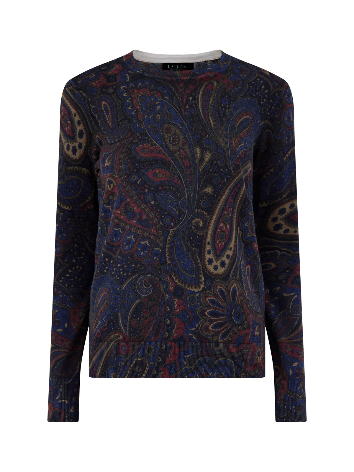 Cotton Blend Crew Neck Sweater - Navy Multi