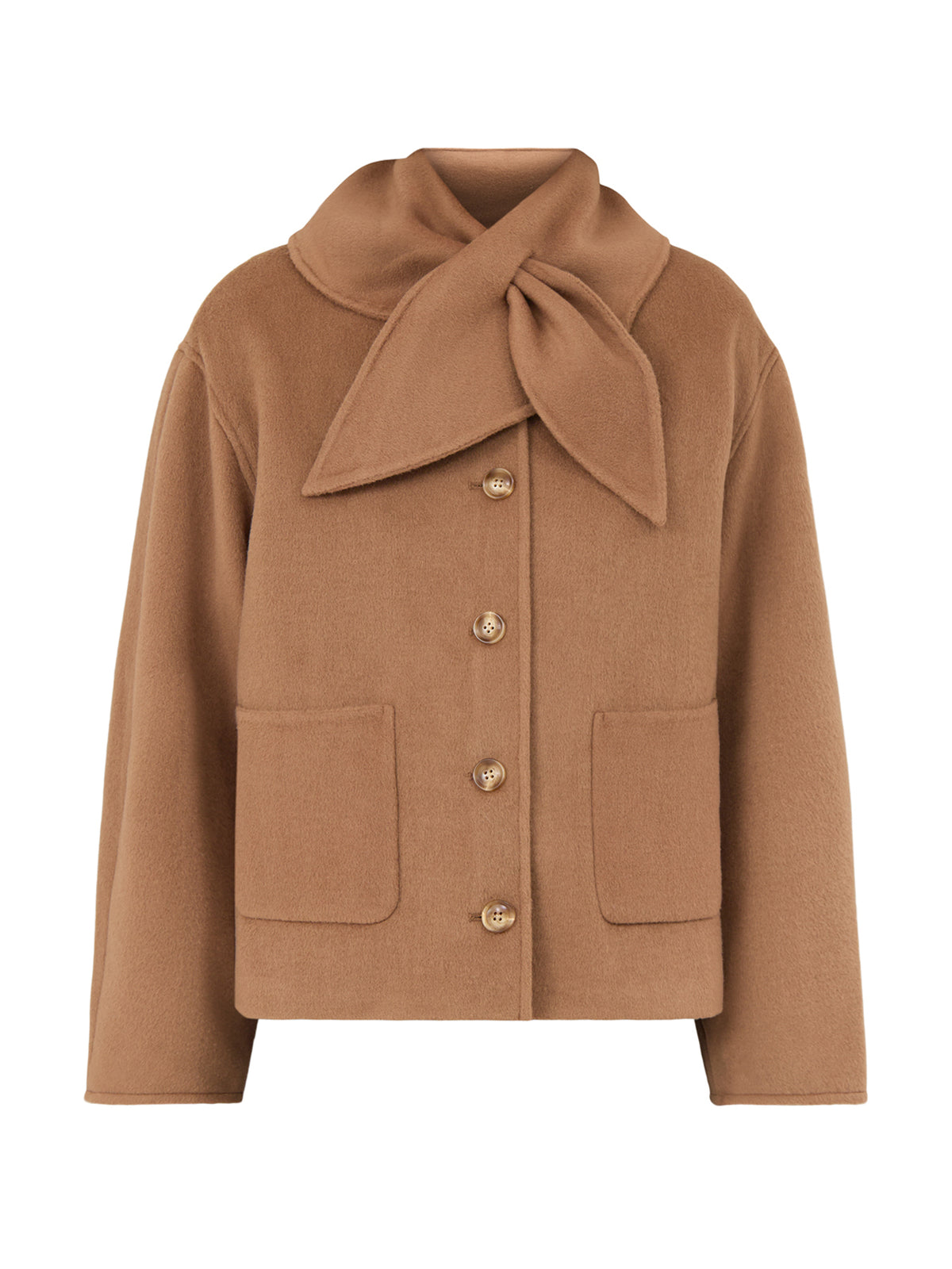 Wool Blend Tie Neck Jacket - Beige
